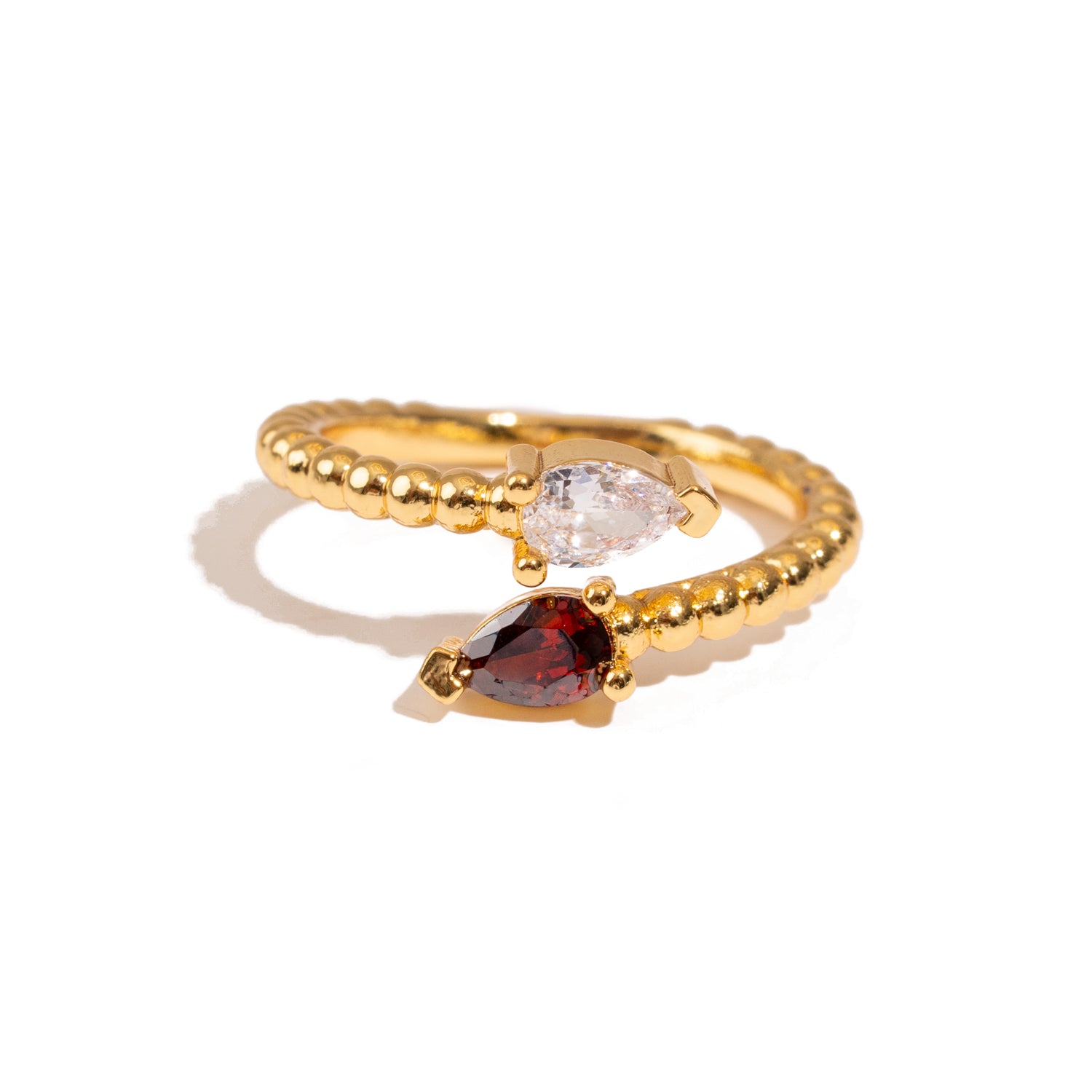 Ruby & Diamond Teardrop Glow Gold Adjustable Ring