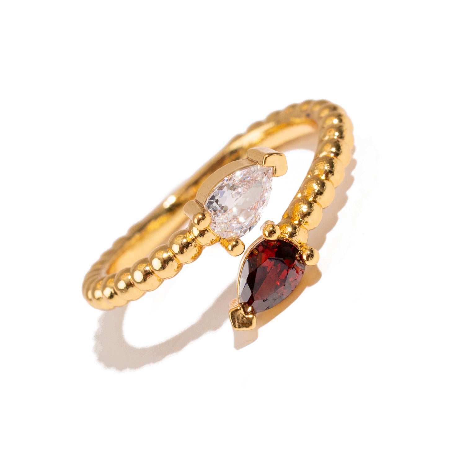 Ruby & Diamond Teardrop Glow Gold Adjustable Ring