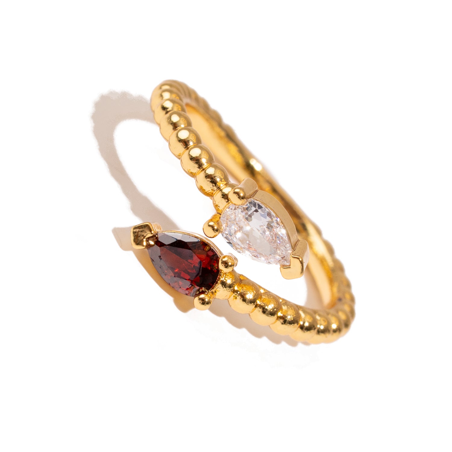 Ruby & Diamond Teardrop Glow Gold Adjustable Ring