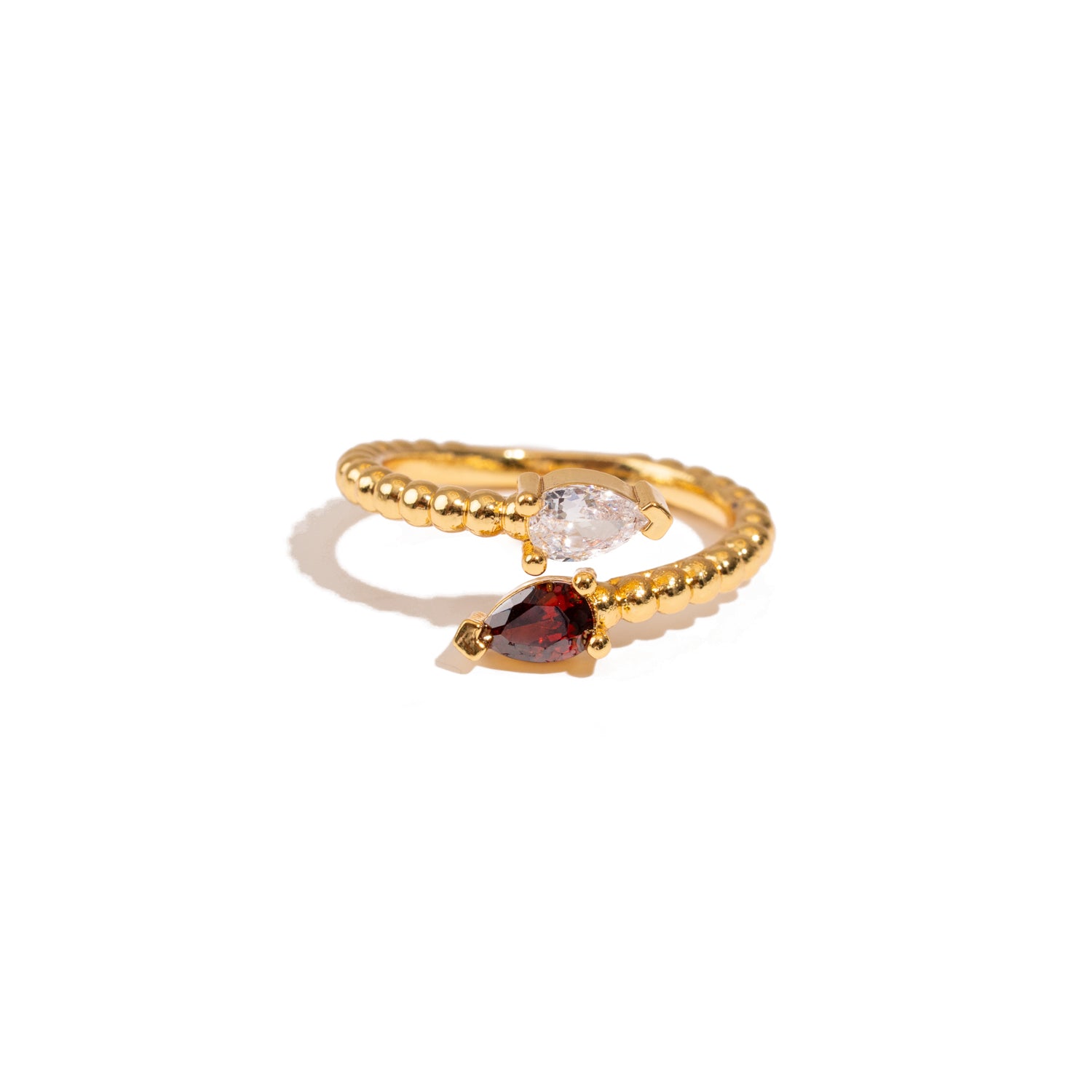 Ruby & Diamond Teardrop Glow Gold Adjustable Ring
