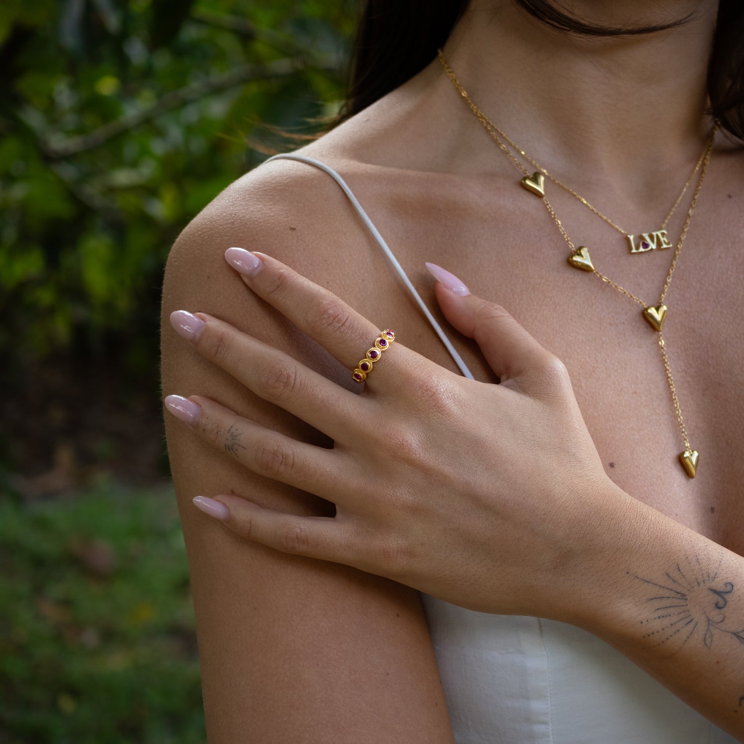 Ruby Passion Adjustable Gold Plated Stackable Ring