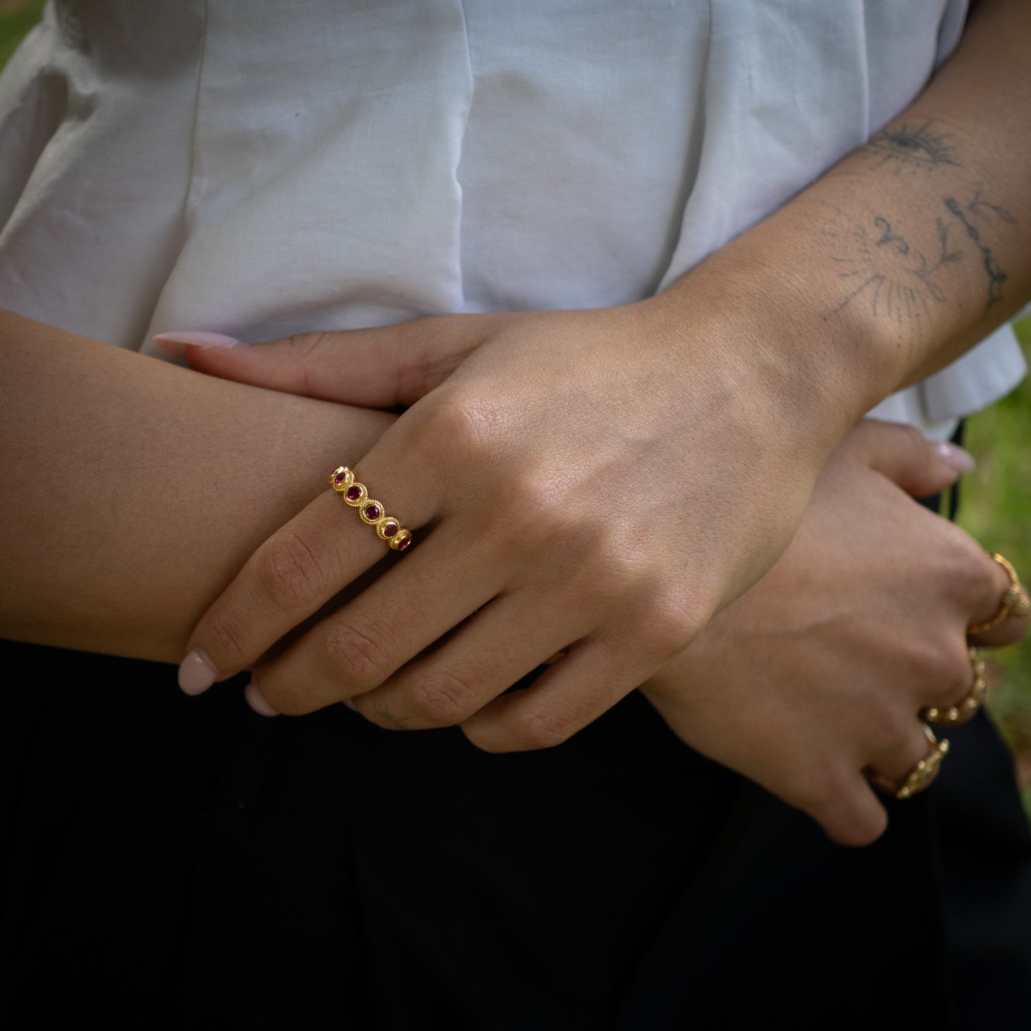 Ruby Passion Adjustable Gold Plated Stackable Ring