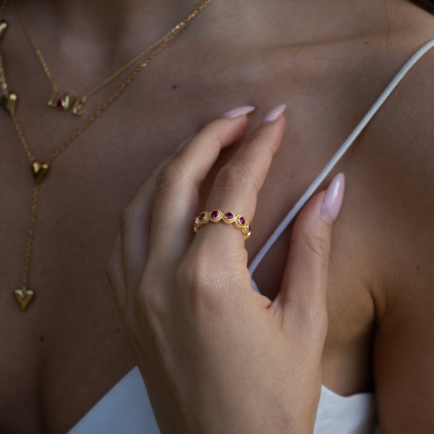 Ruby Passion Adjustable Gold Plated Stackable Ring