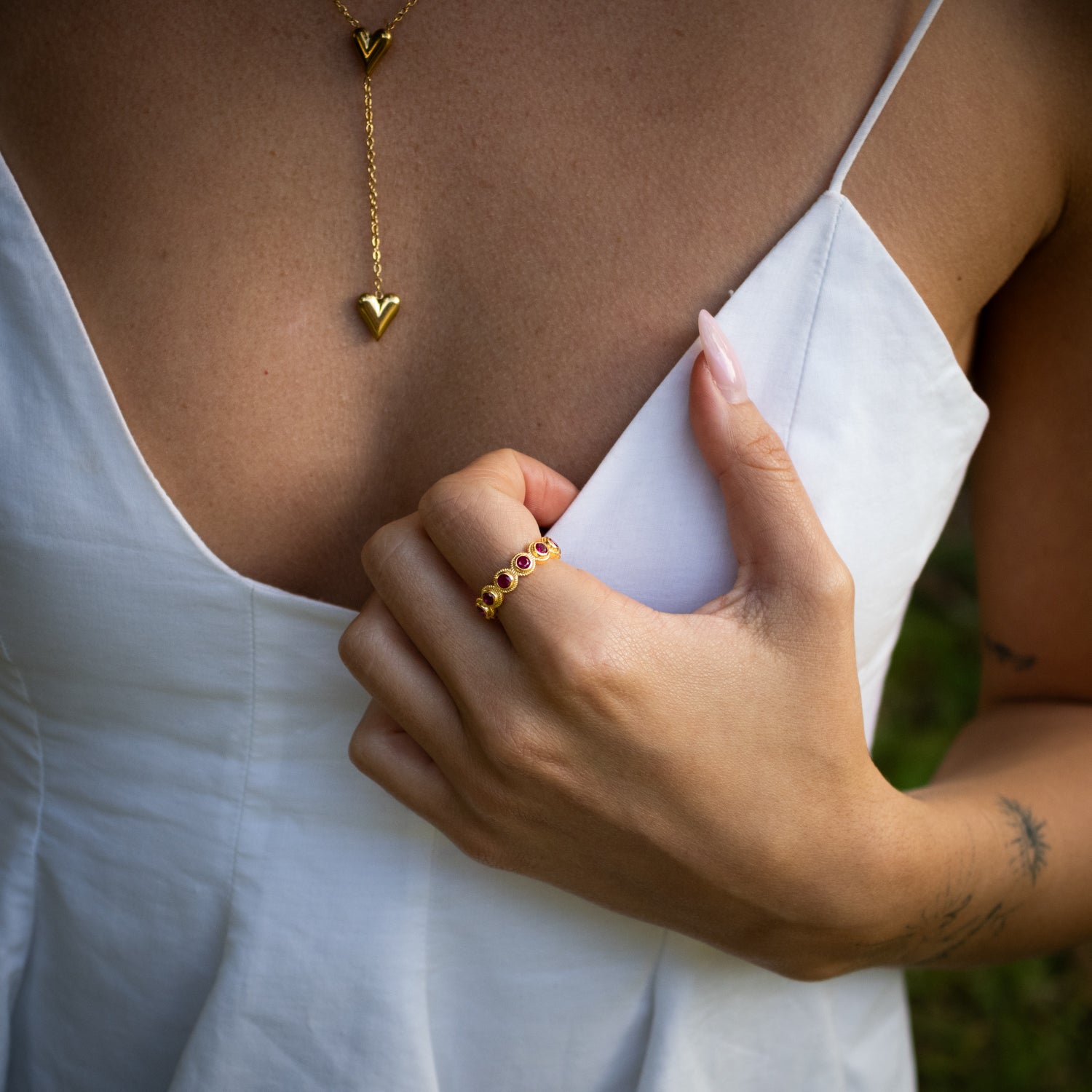 Ruby Passion Adjustable Gold Plated Stackable Ring