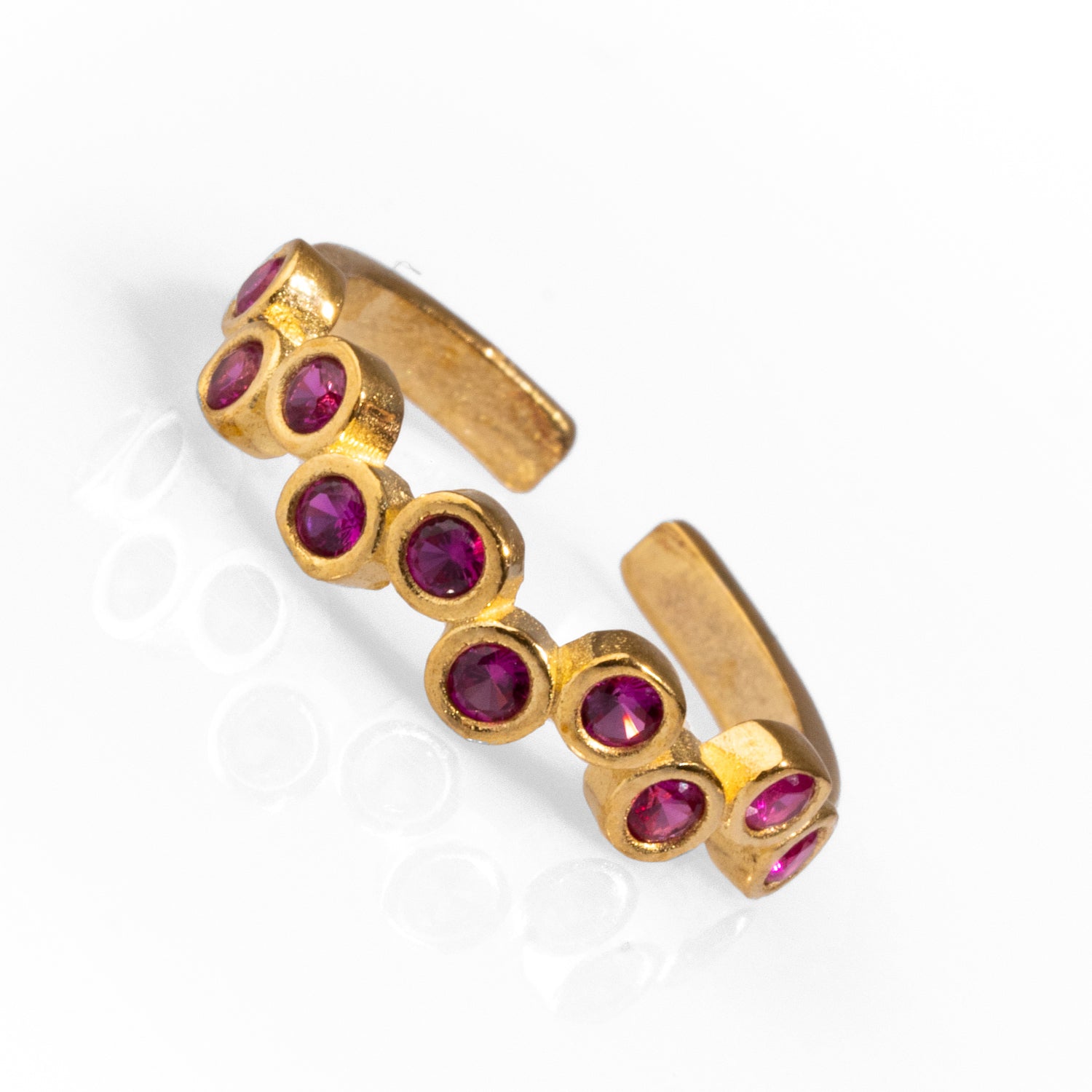 Chic Adjustable Zig Zag Ring with Ruby Stones, Gold-Plated Brass for a Luxurious Finish