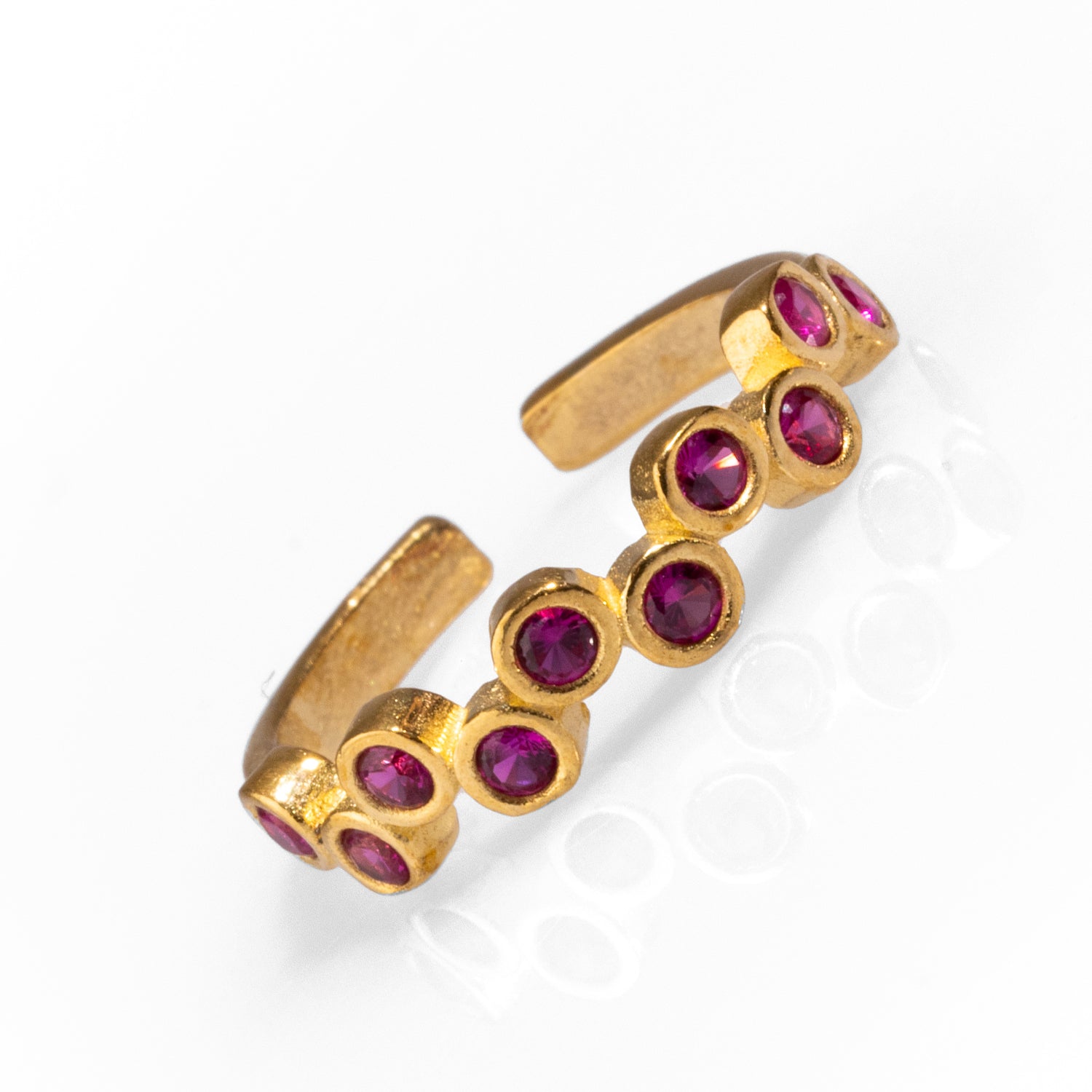 Minimalist Gold Ring with Zig Zag Design and Ruby Stones for Everyday Elegance