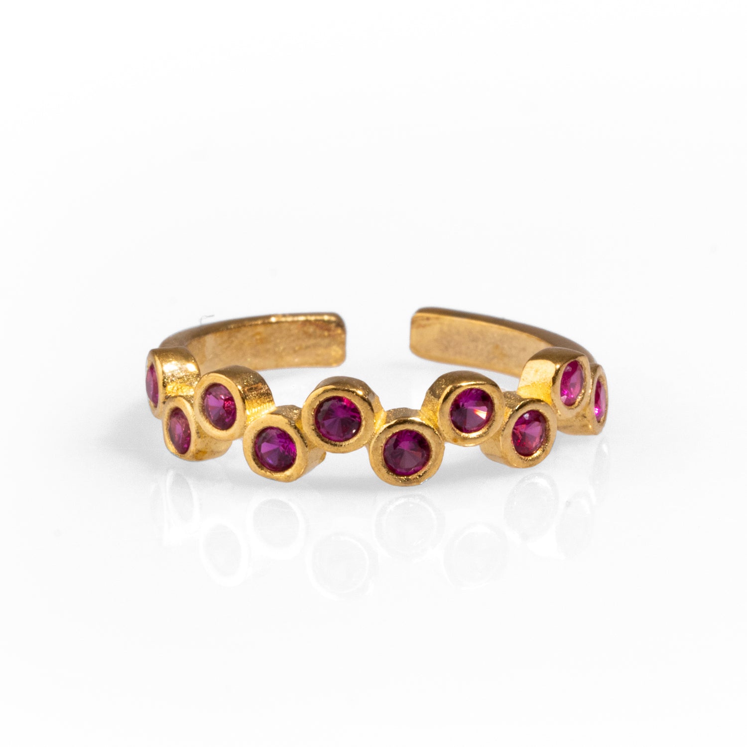 Adjustable Ruby Zig Zag Ring in Gold, Perfect for Mixing and Matching
