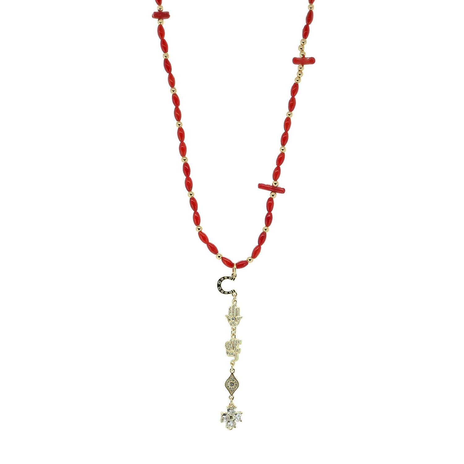 Sacred Energy Red Coral Stone Symbol Choker Necklace