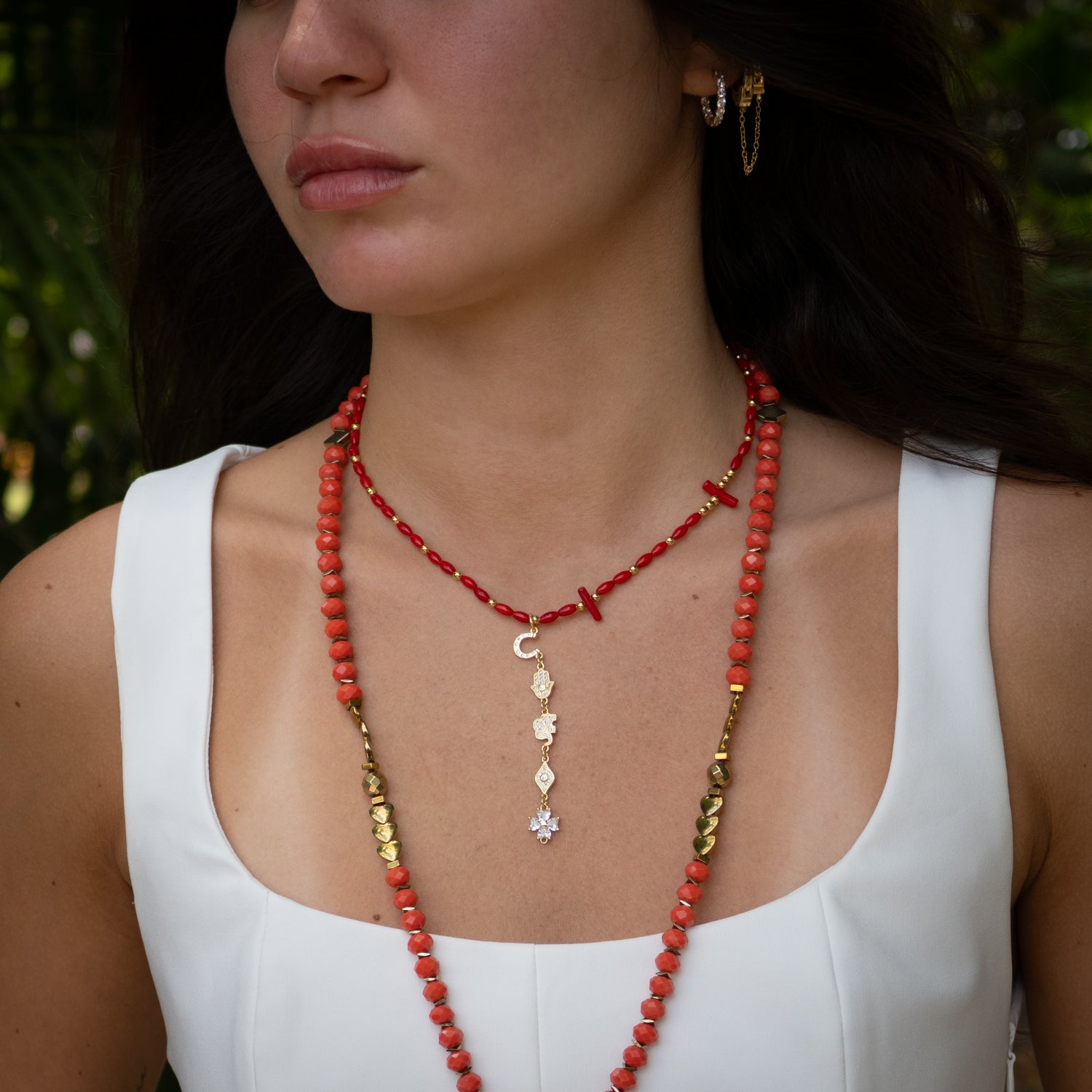 Sacred Energy Red Coral Stone Symbol Choker Necklace