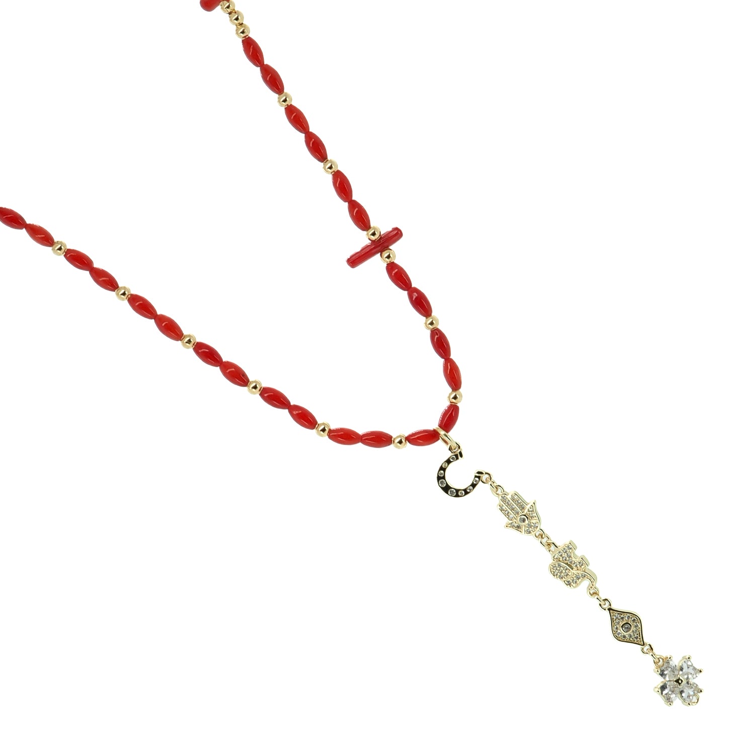 Sacred Energy Red Coral Stone Symbol Choker Necklace