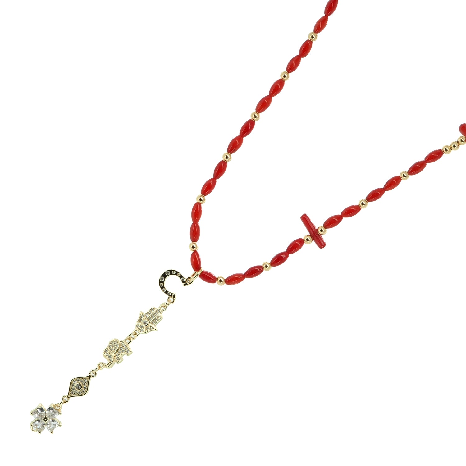 Sacred Energy Red Coral Stone Symbol Choker Necklace