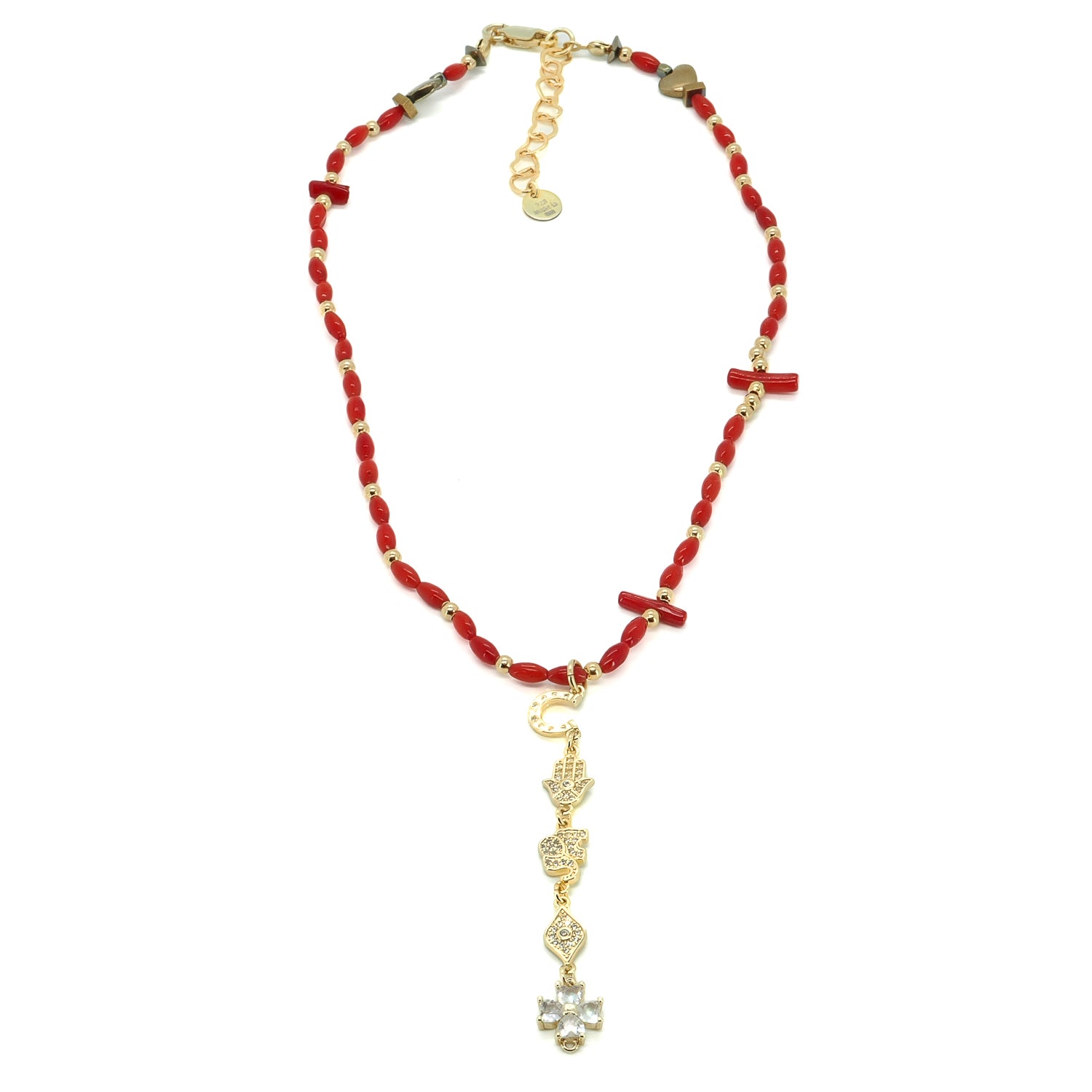 Sacred Energy Red Coral Stone Symbol Choker Necklace