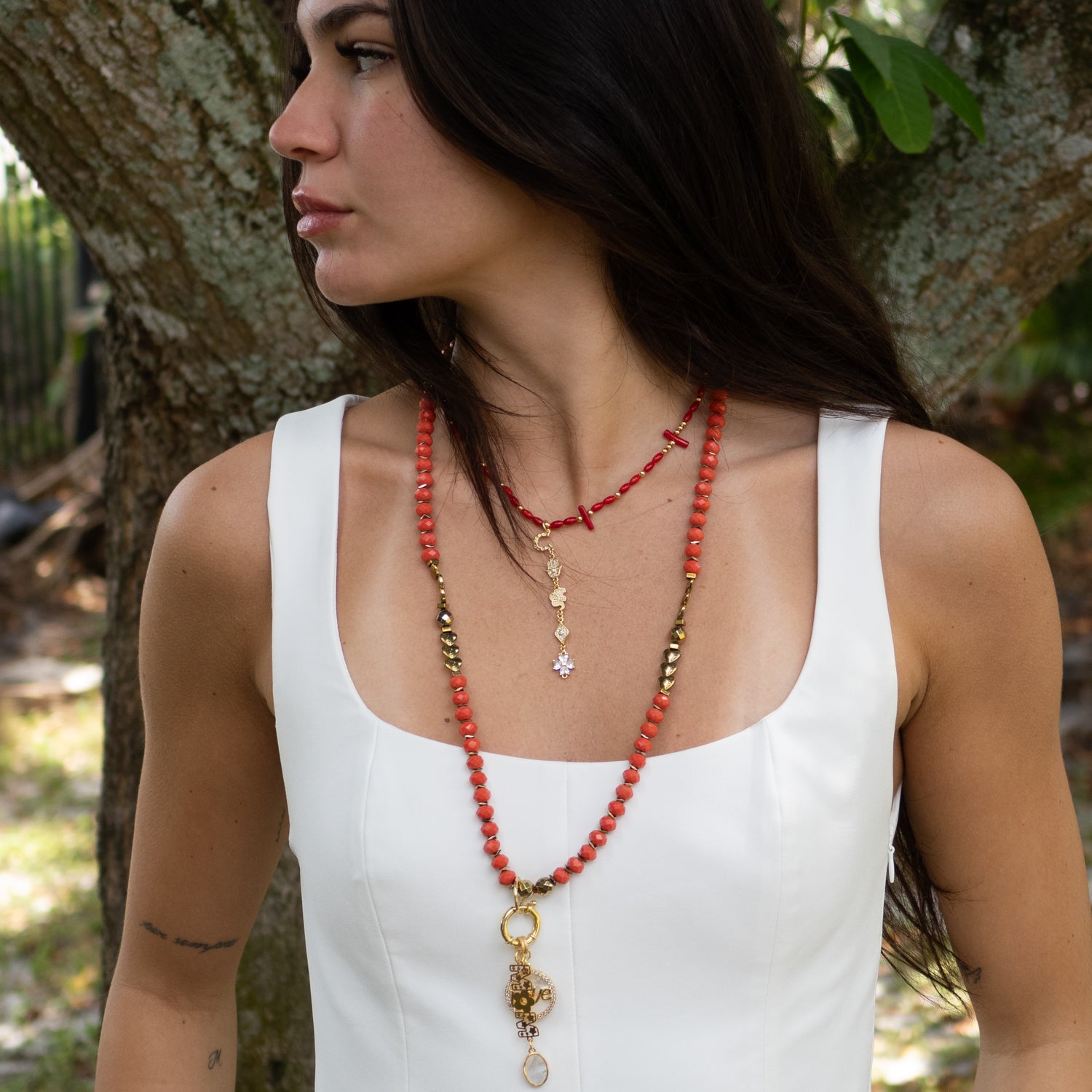 Sacred Energy Red Coral Stone Symbol Choker Necklace