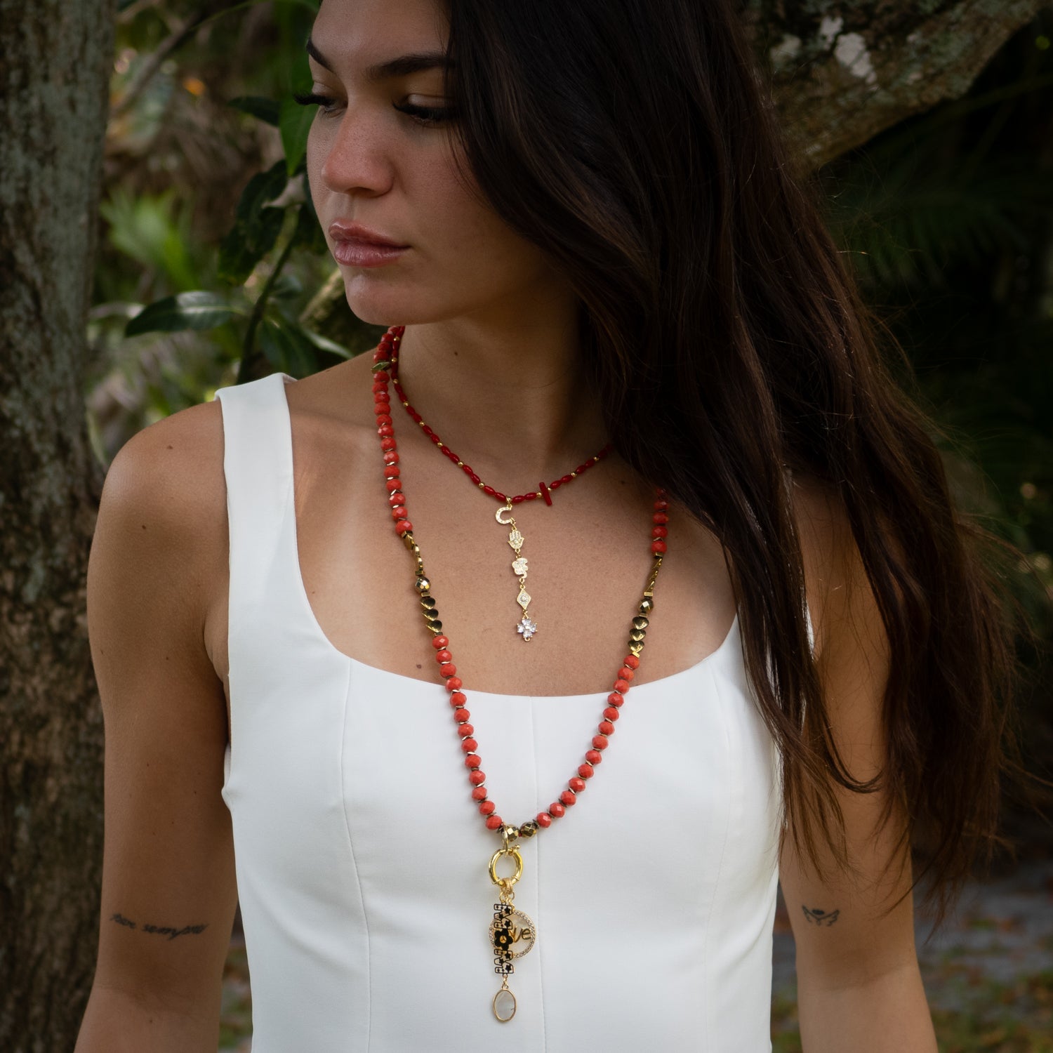 Sacred Energy Red Coral Stone Symbol Choker Necklace
