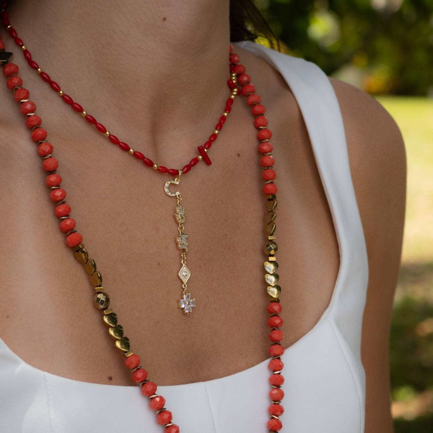 Sacred Energy Red Coral Stone Symbol Choker Necklace