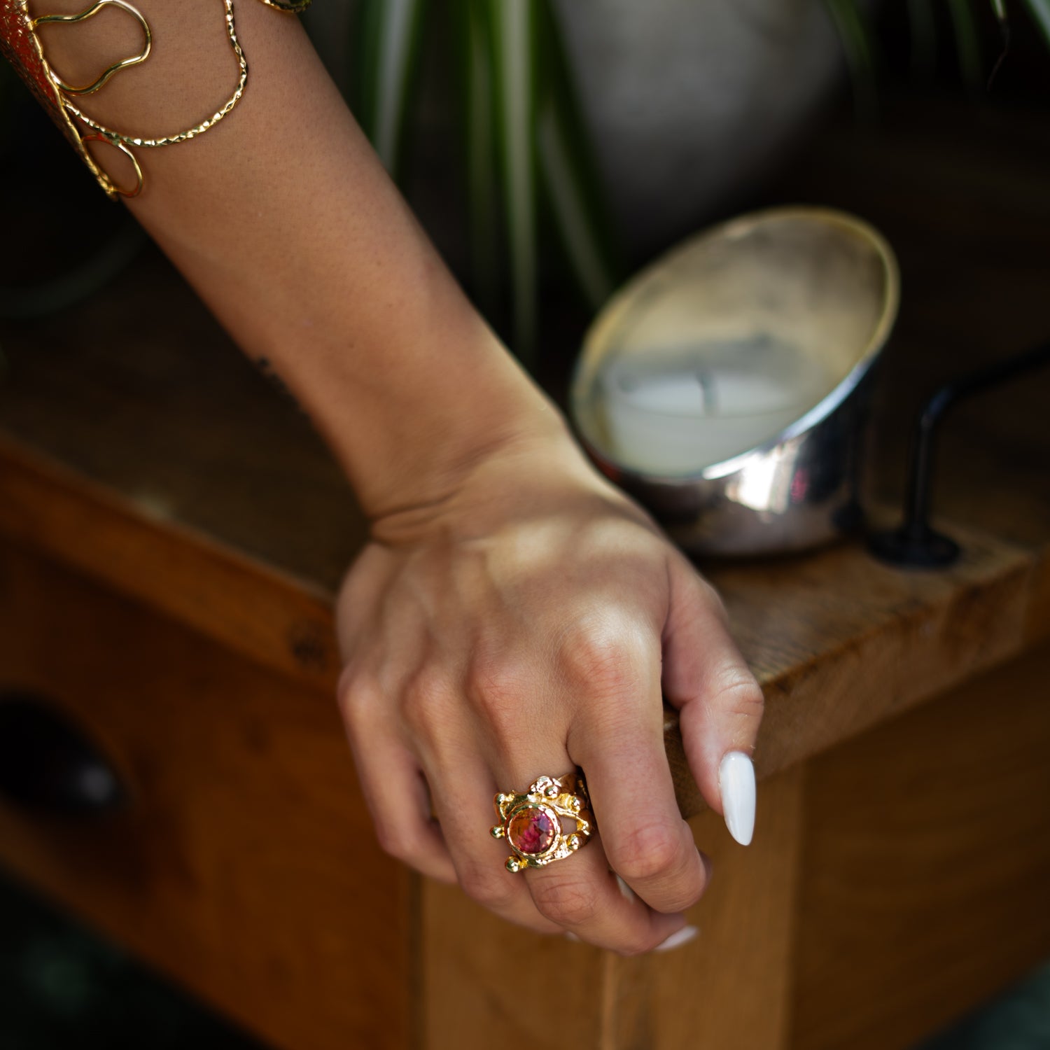 Sacred Flame Tourmaline Gold Ring