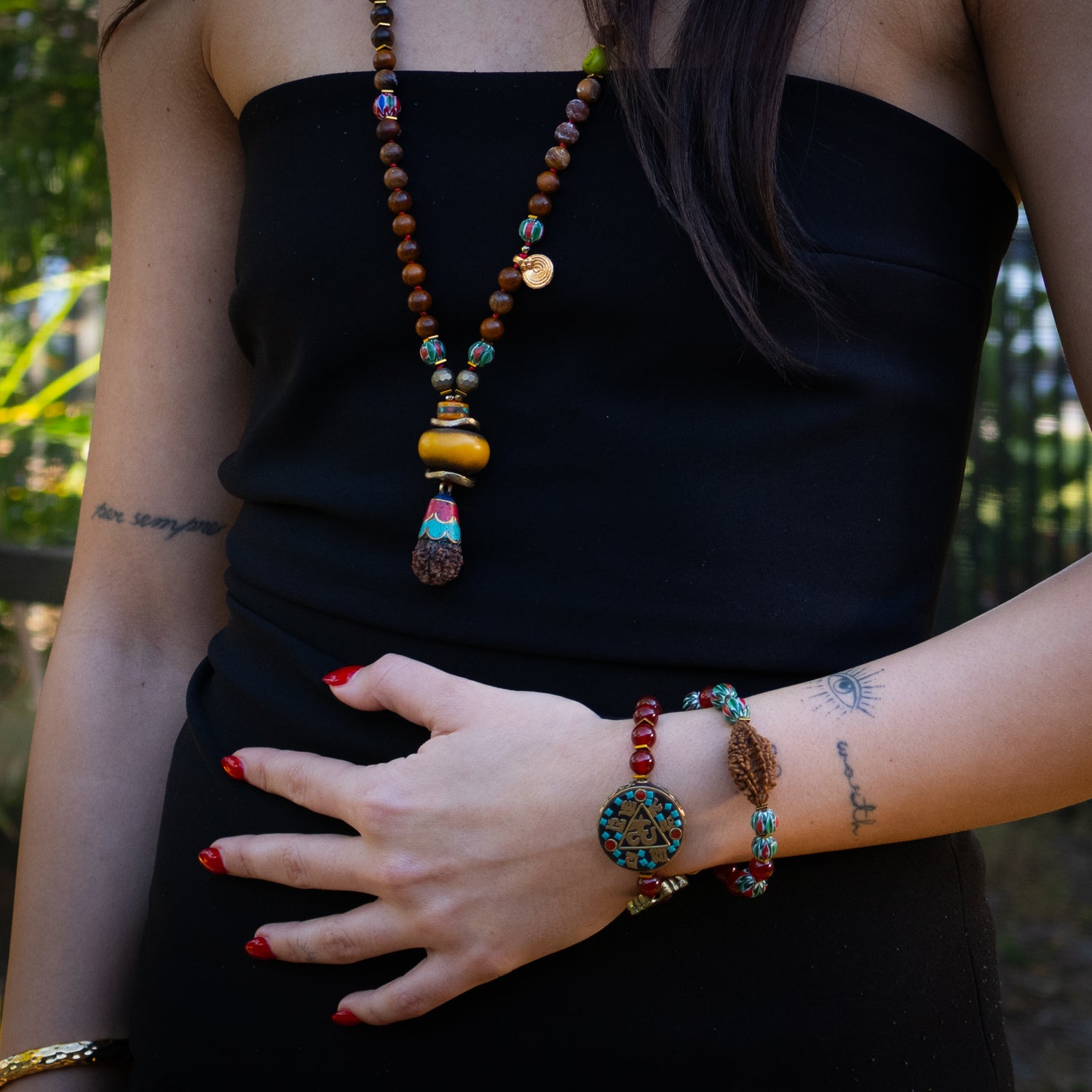 Sacred OM Carnelian & Tibetan Mantra Beaded Bracelet
