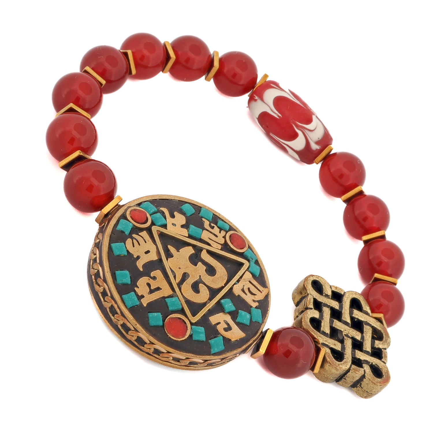 Sacred OM Carnelian & Tibetan Mantra Beaded Bracelet