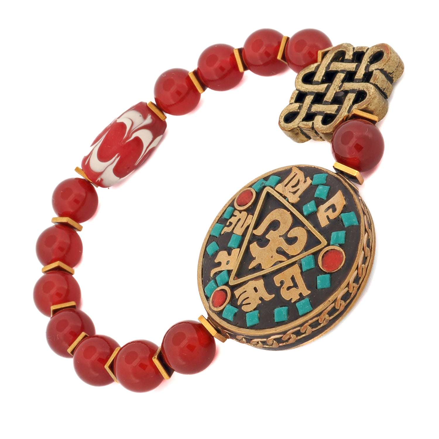 Sacred OM Carnelian & Tibetan Mantra Beaded Bracelet