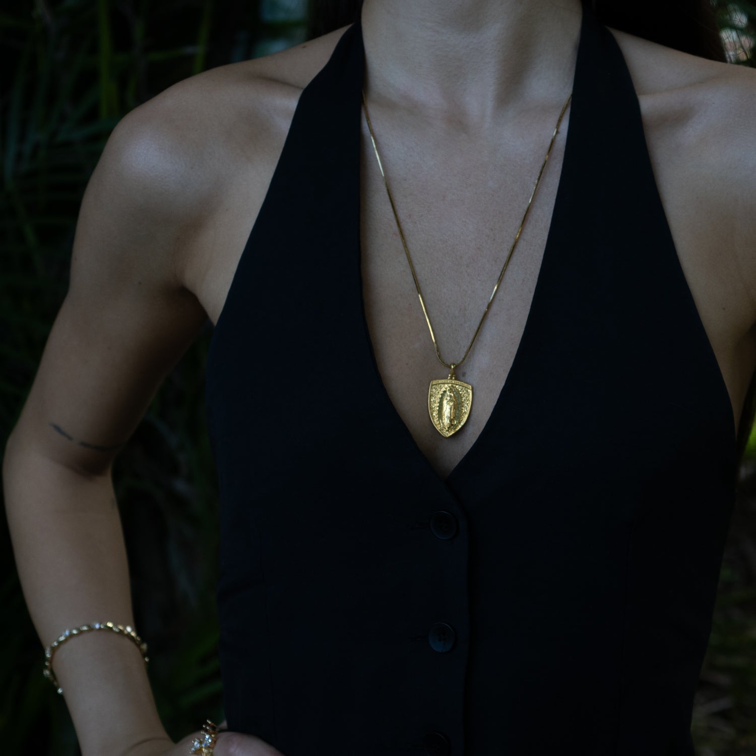 Sacred Virgin Mary Gold Medallion Necklace