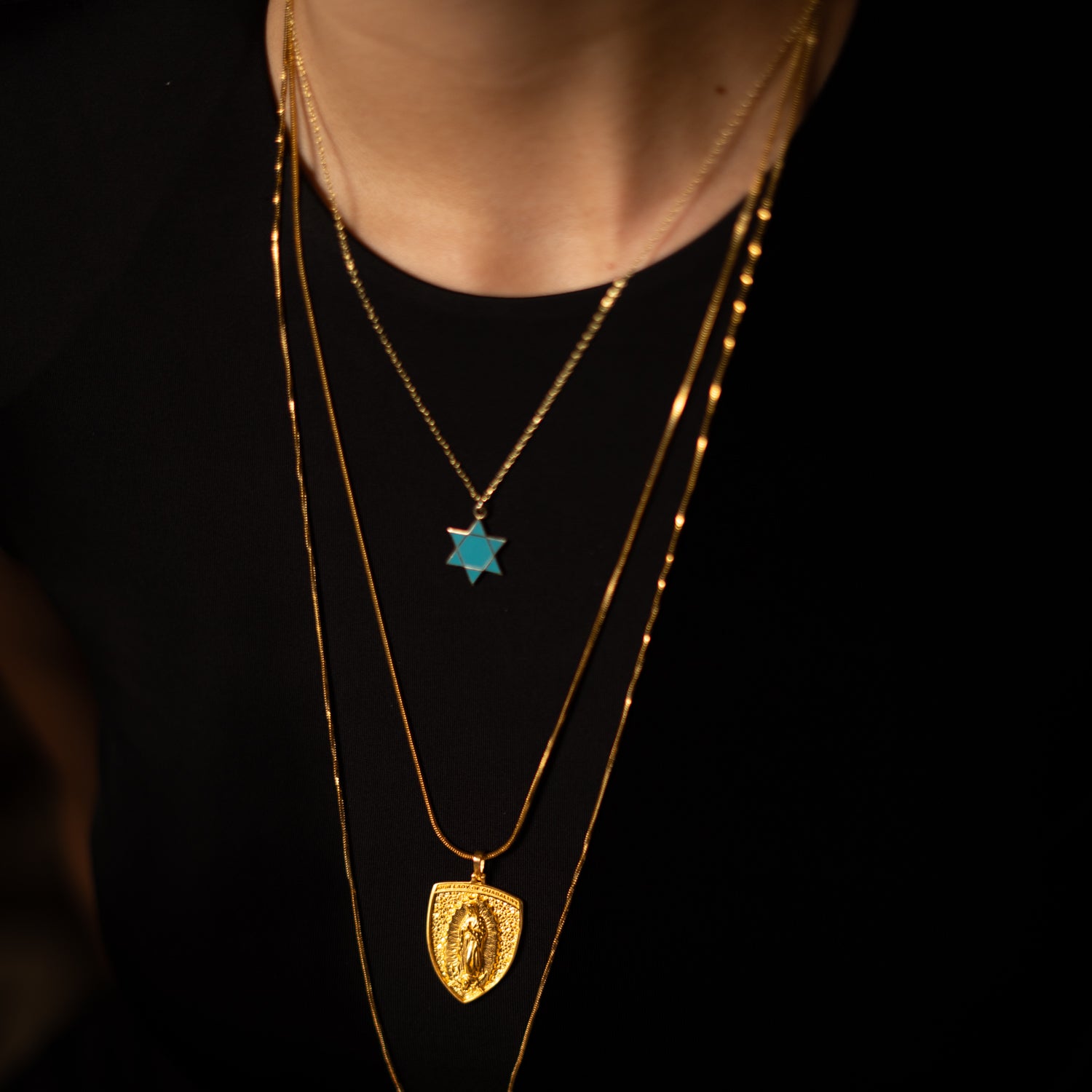 Sacred Virgin Mary Gold Medallion Necklace