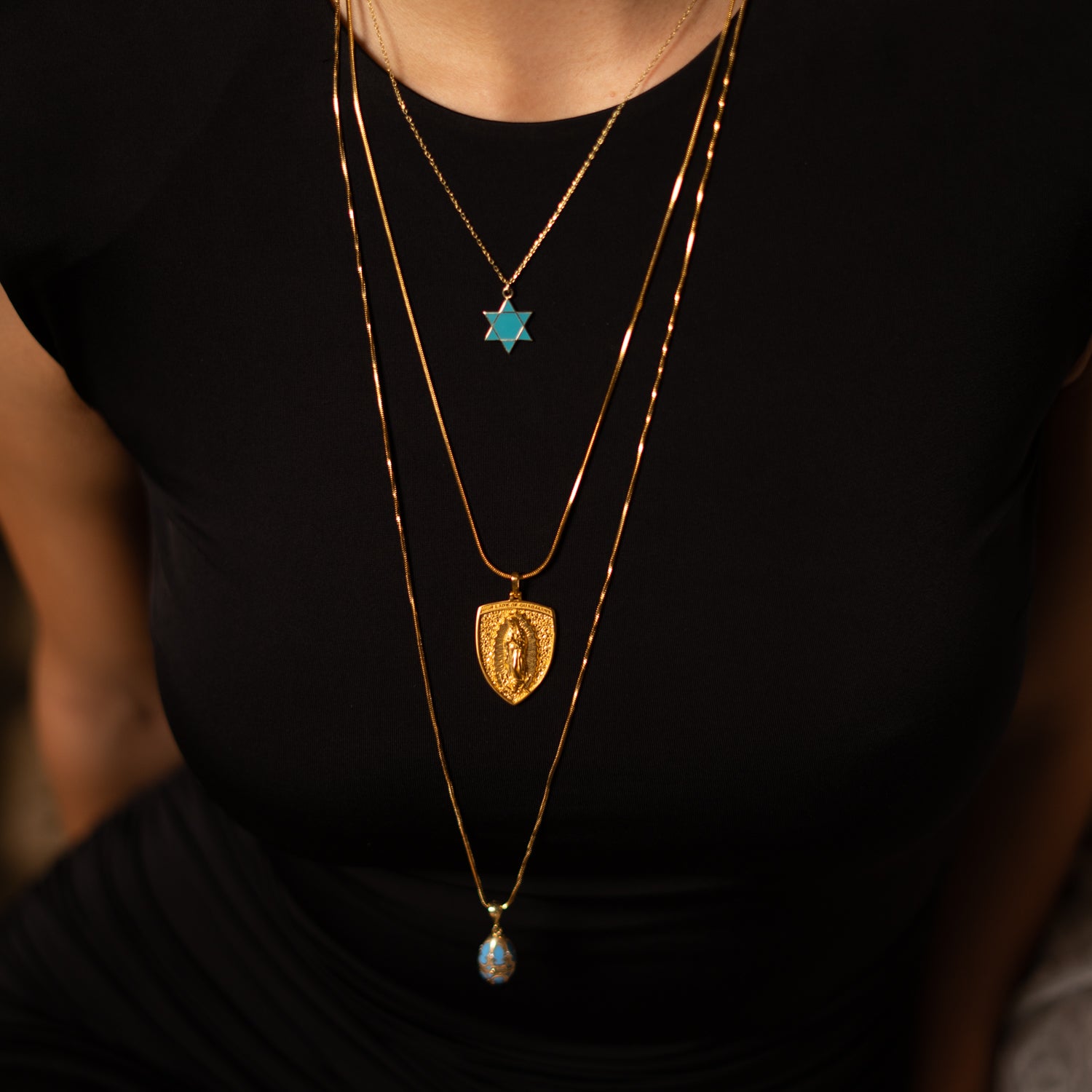 Sacred Virgin Mary Gold Medallion Necklace