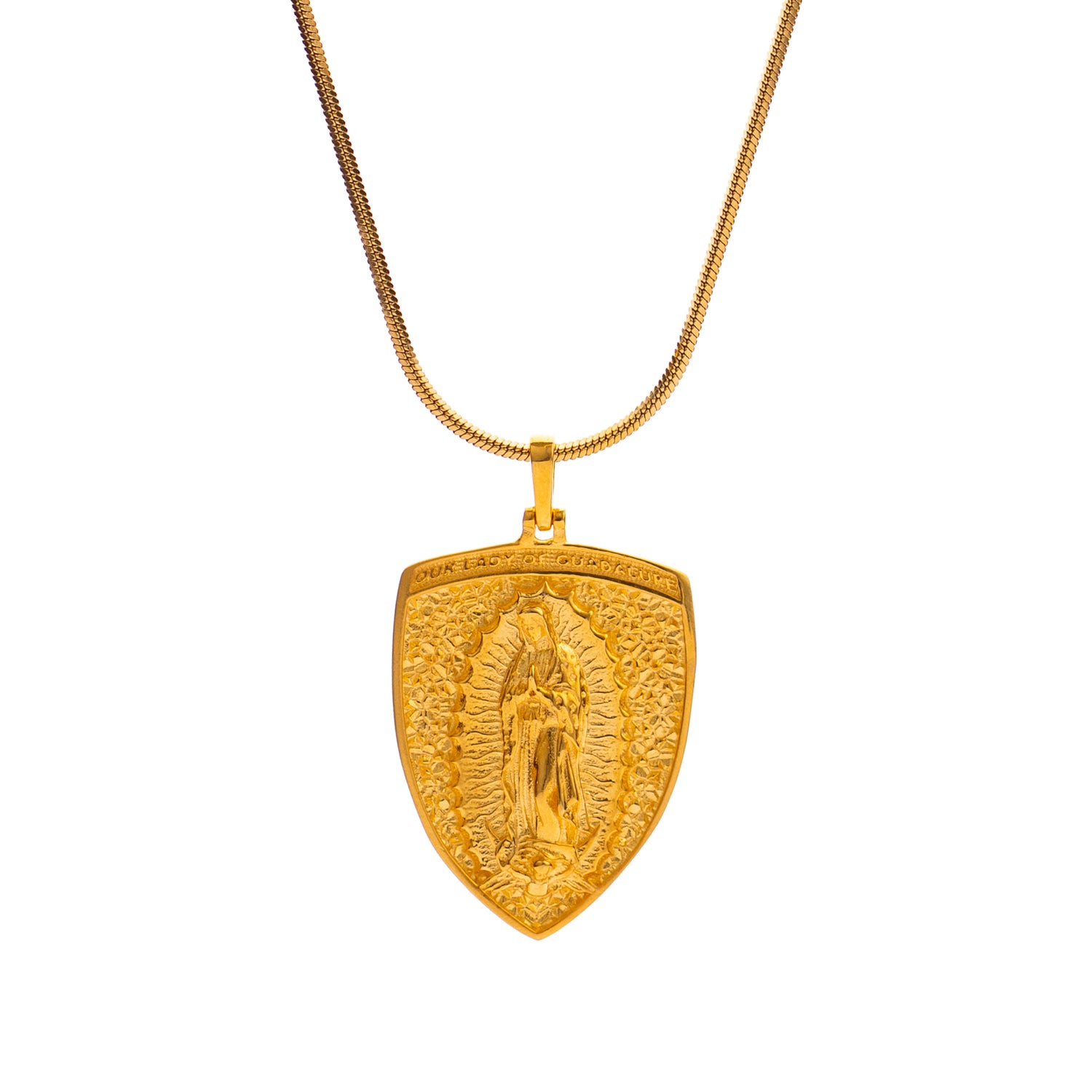 Sacred Virgin Mary Gold Medallion Necklace