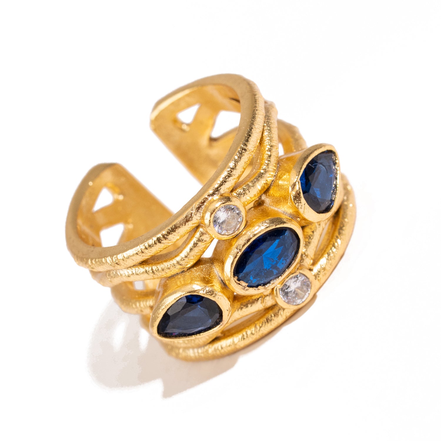 Sapphire & Diamond Regal Adjustable Gold Ring