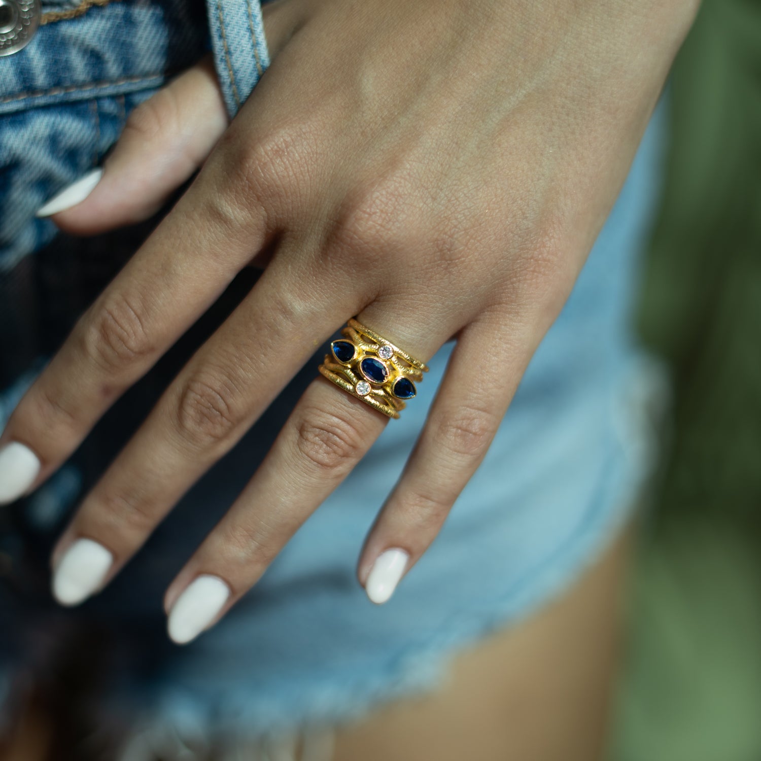 Sapphire & Diamond Regal Adjustable Gold Ring