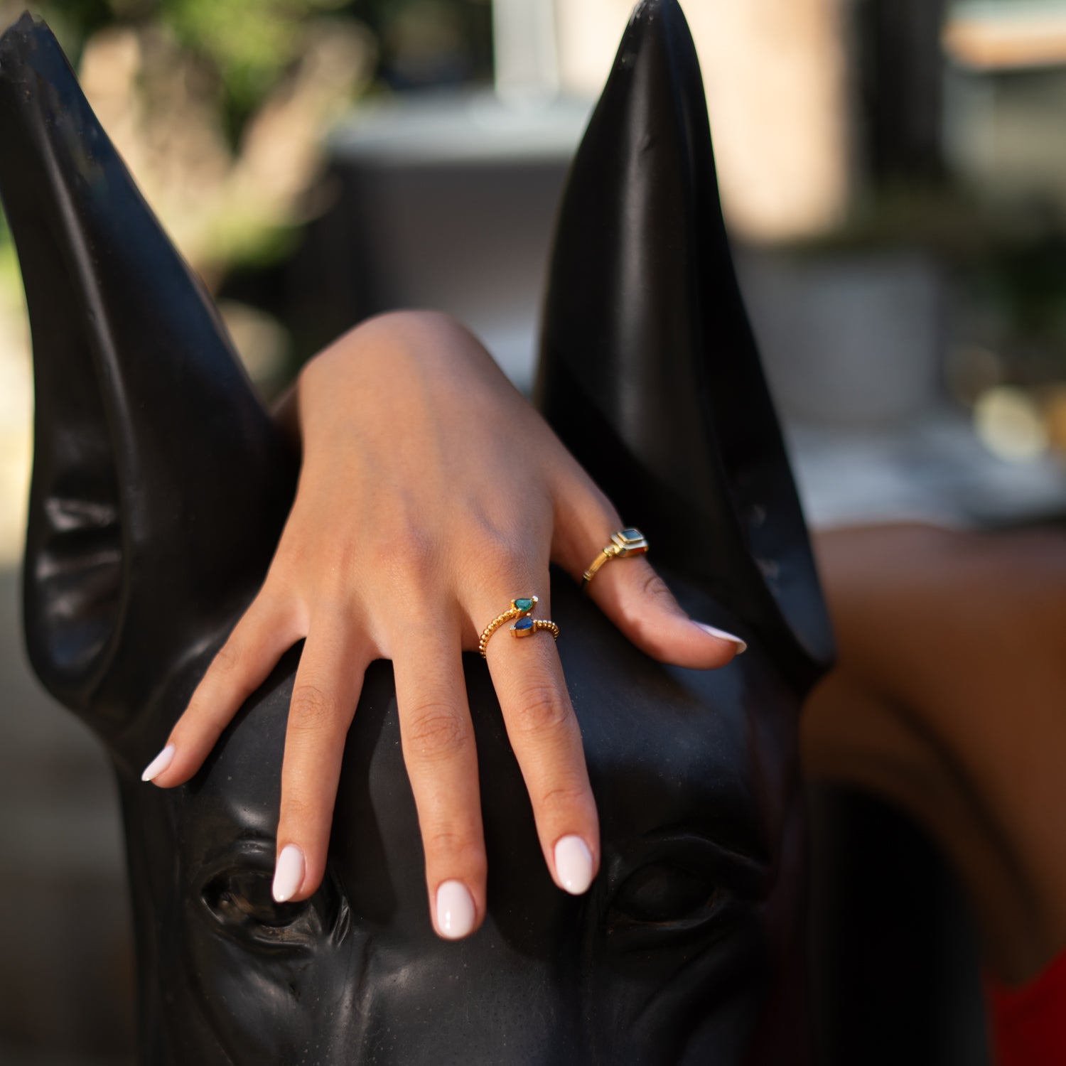 Sapphire & Emerald Teardrop Glow Gold Adjustable Ring