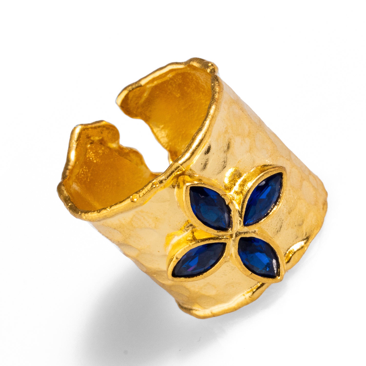 Bold Sapphire Floral Statement Ring with Adjustable Gold Band for Luxury Style