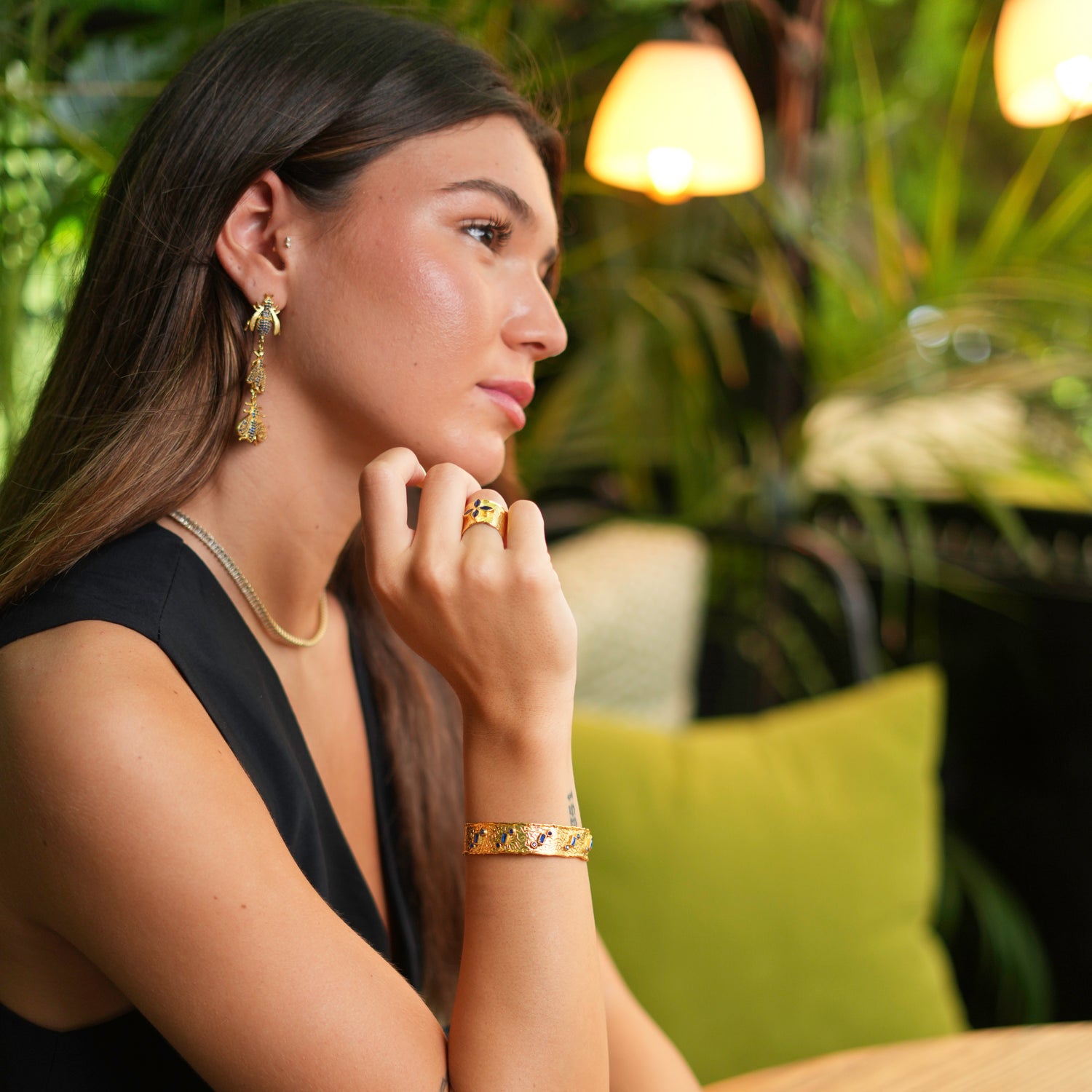 Intricate Floral Sapphire Stone Ring with 24K Gold Band for Timeless Elegance