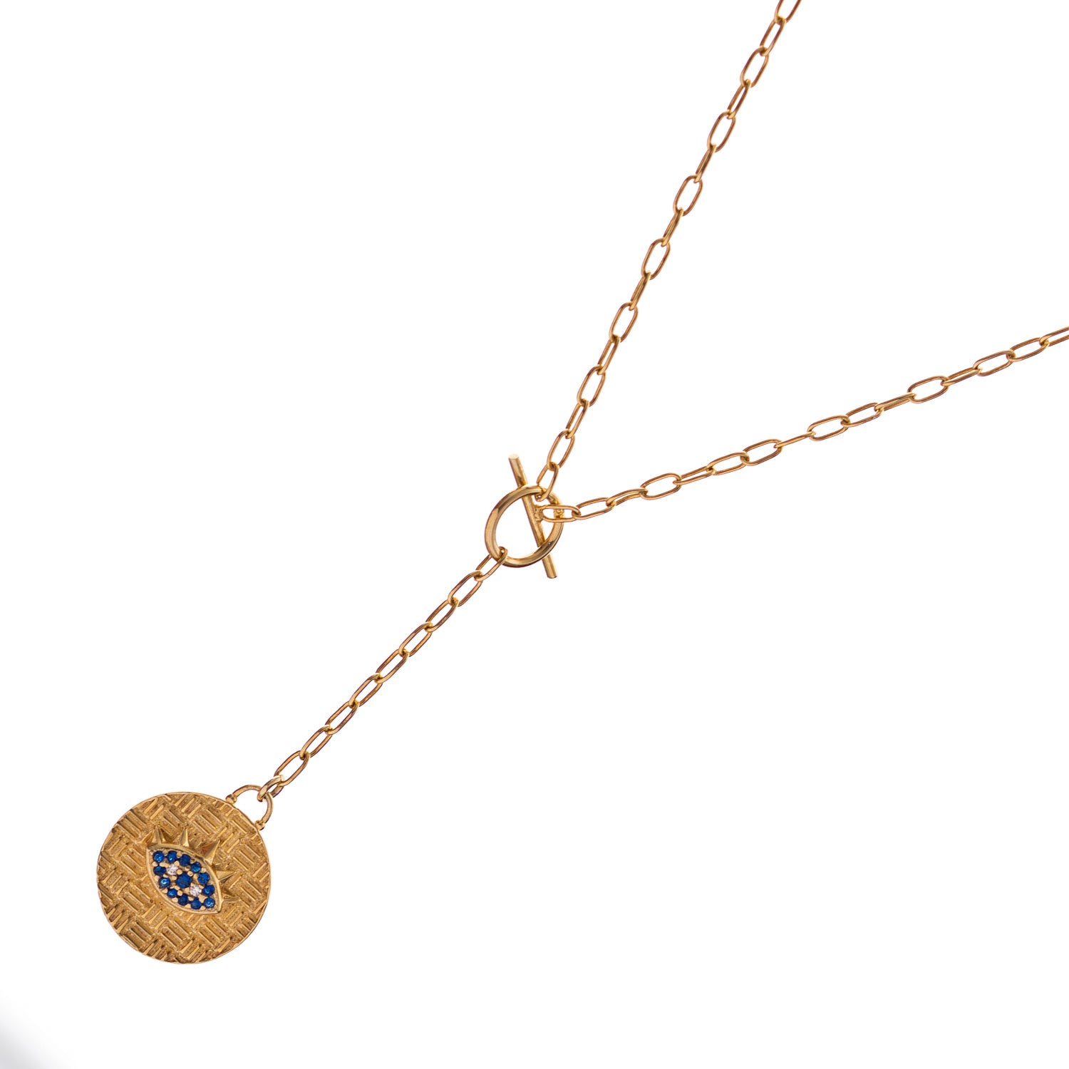 Sapphire Guardian Evil Eye Lariat Gold Necklace