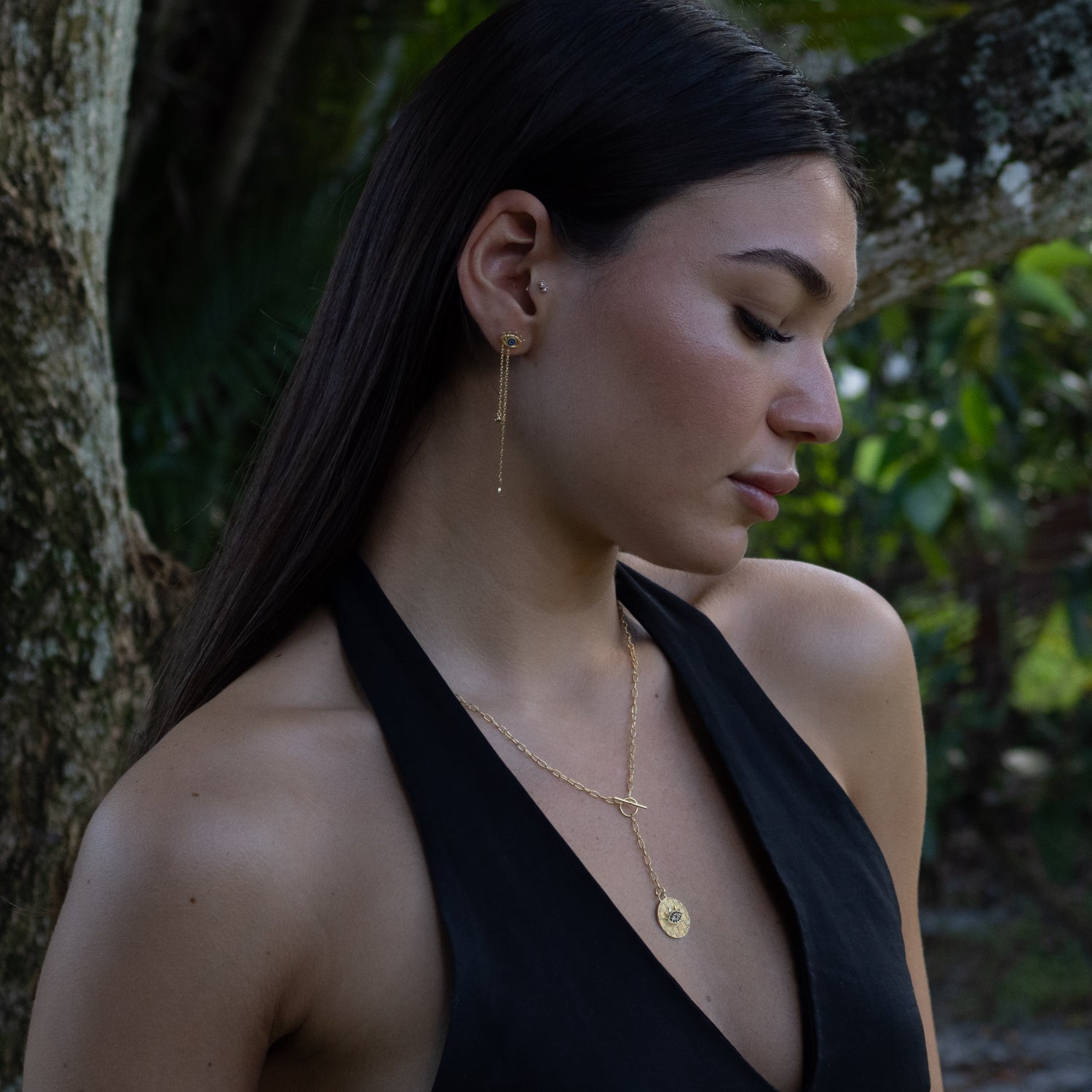 Sapphire Guardian Evil Eye Lariat Gold Necklace