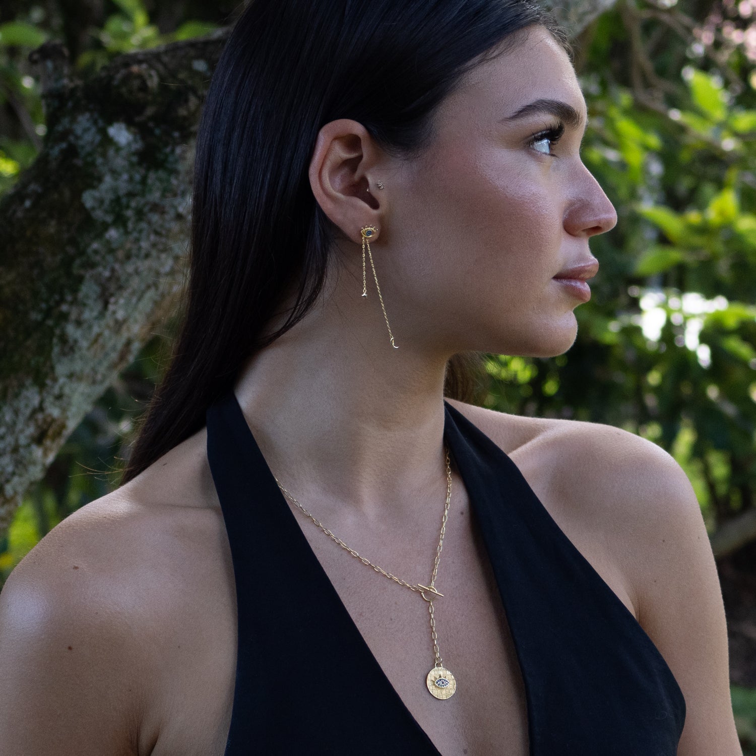 Sapphire Guardian Evil Eye Lariat Gold Necklace