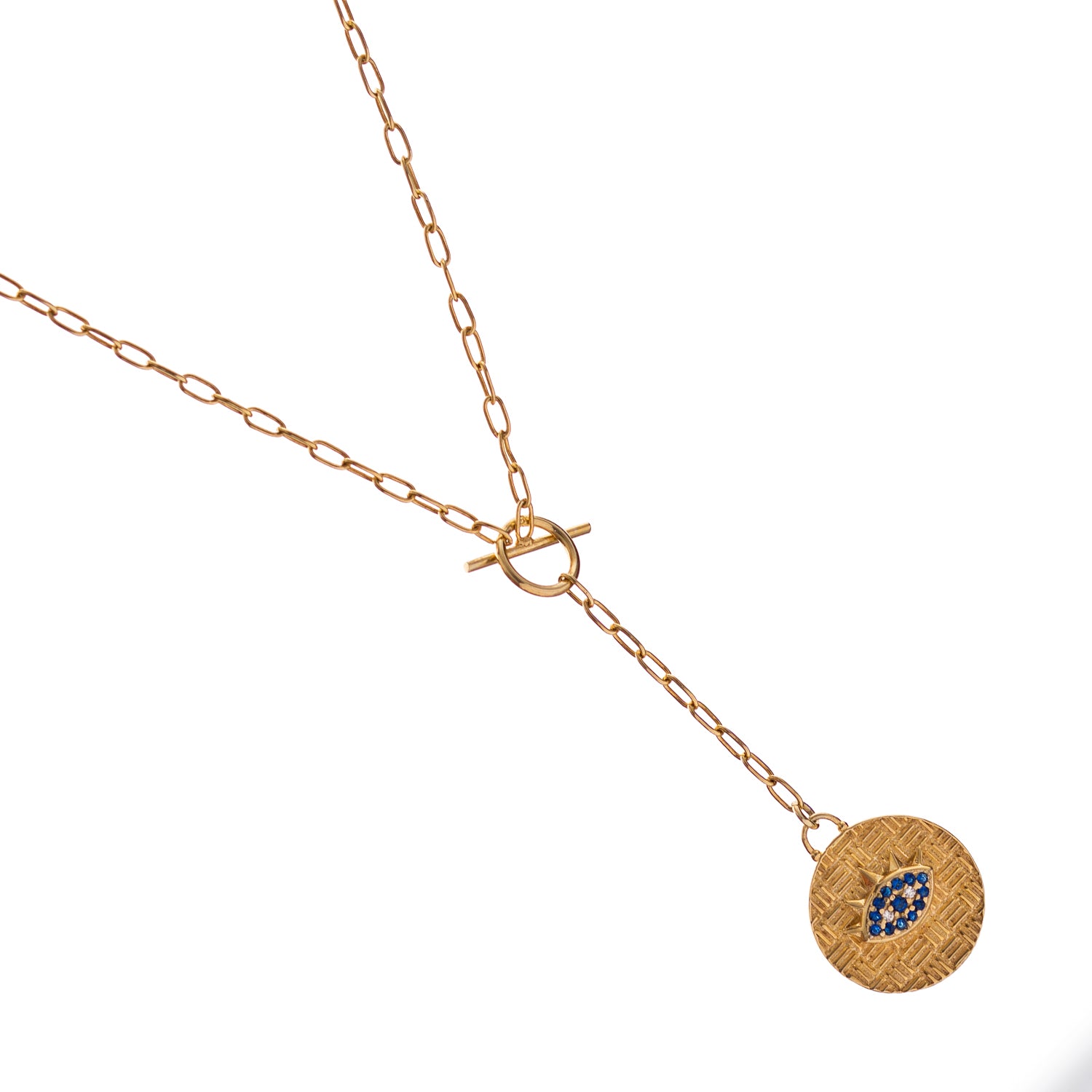 Sapphire Guardian Evil Eye Lariat Gold Necklace