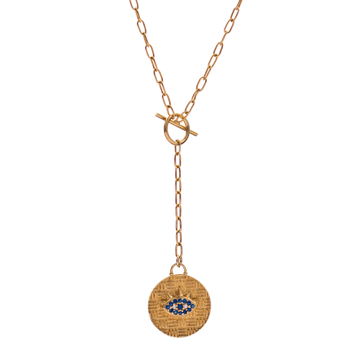 Sapphire Guardian Evil Eye Lariat Gold Necklace