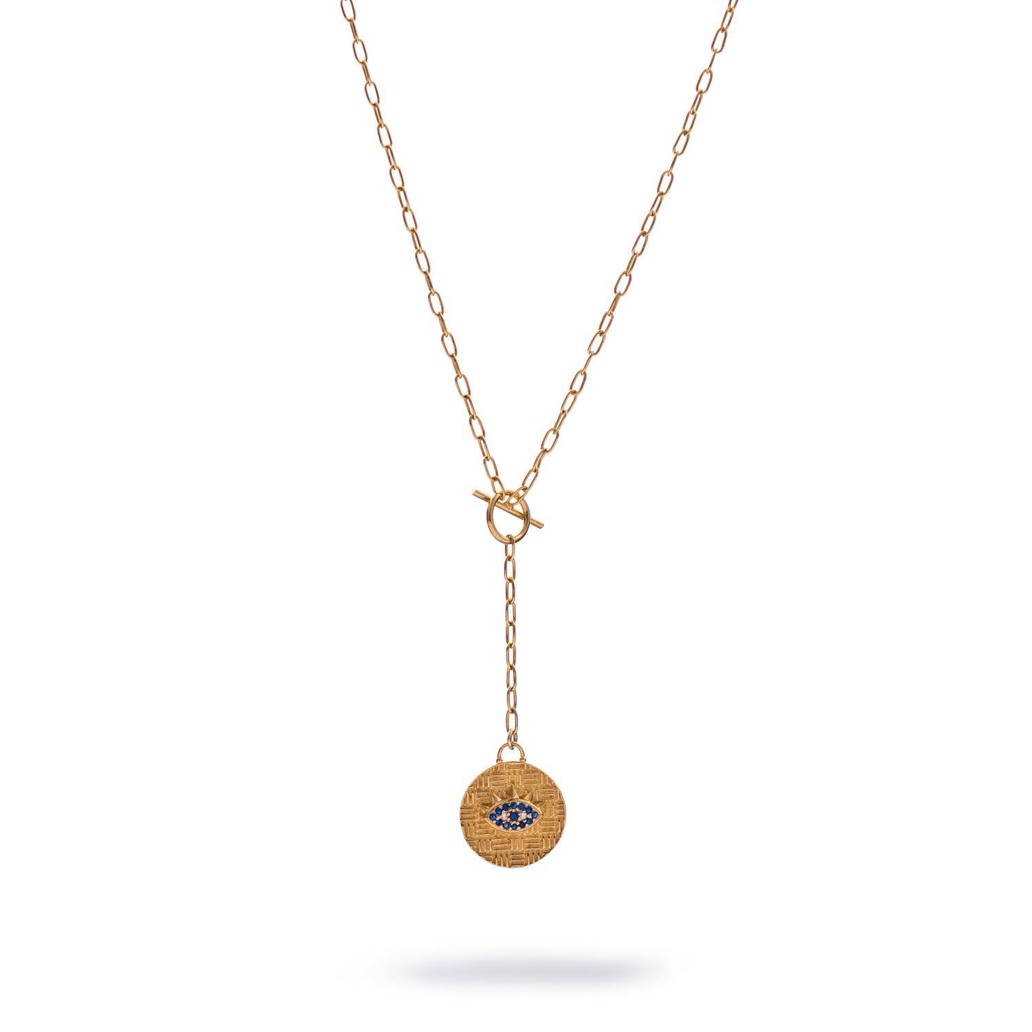 Sapphire Guardian Evil Eye Lariat Gold Necklace
