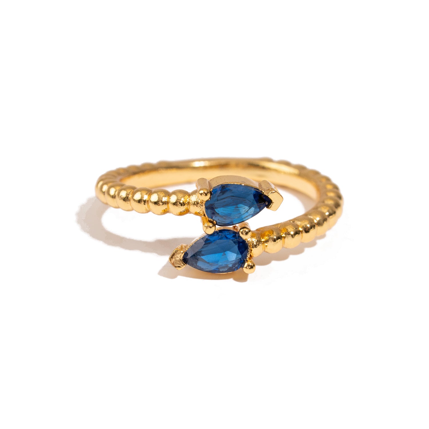 Sapphire Teardrop Glow Gold Adjustable Ring