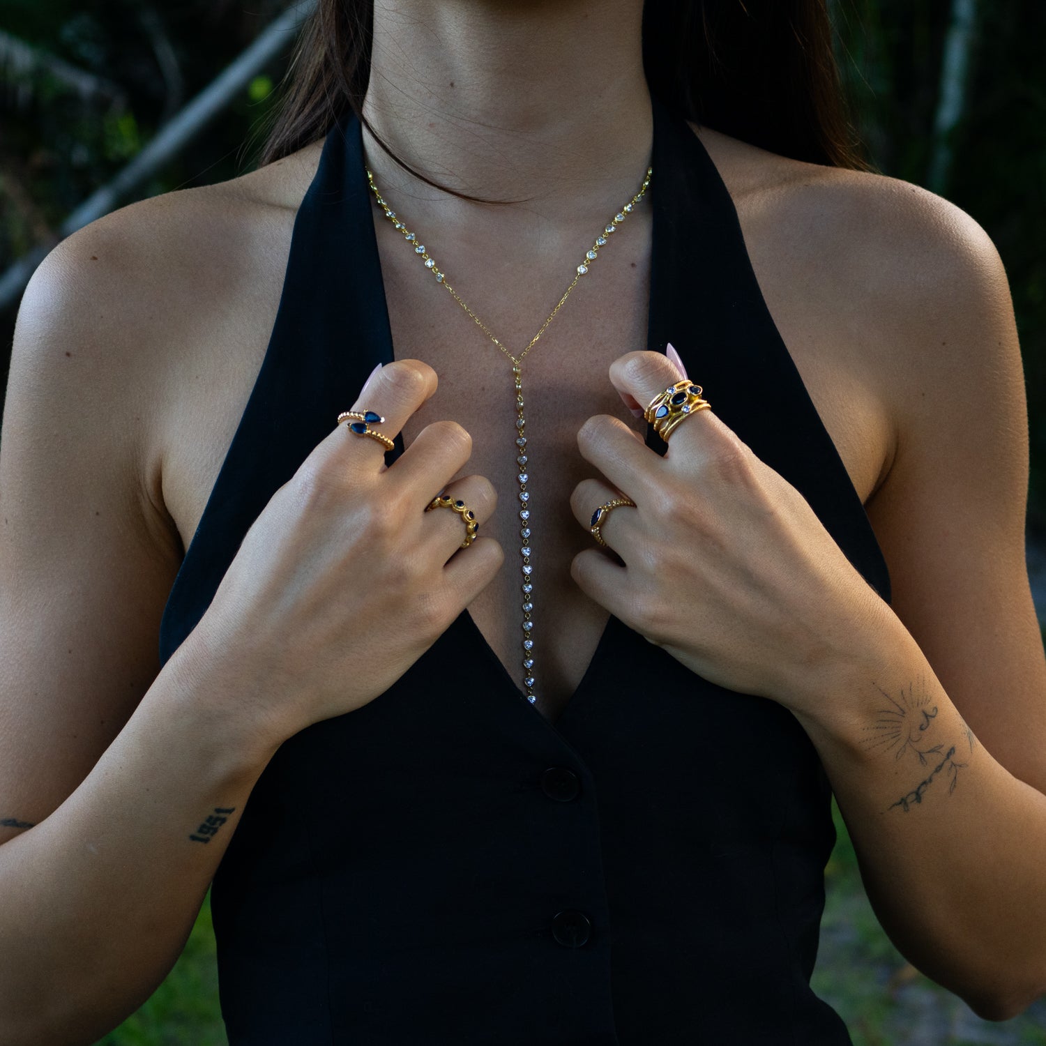 Sapphire Teardrop Glow Gold Adjustable Ring