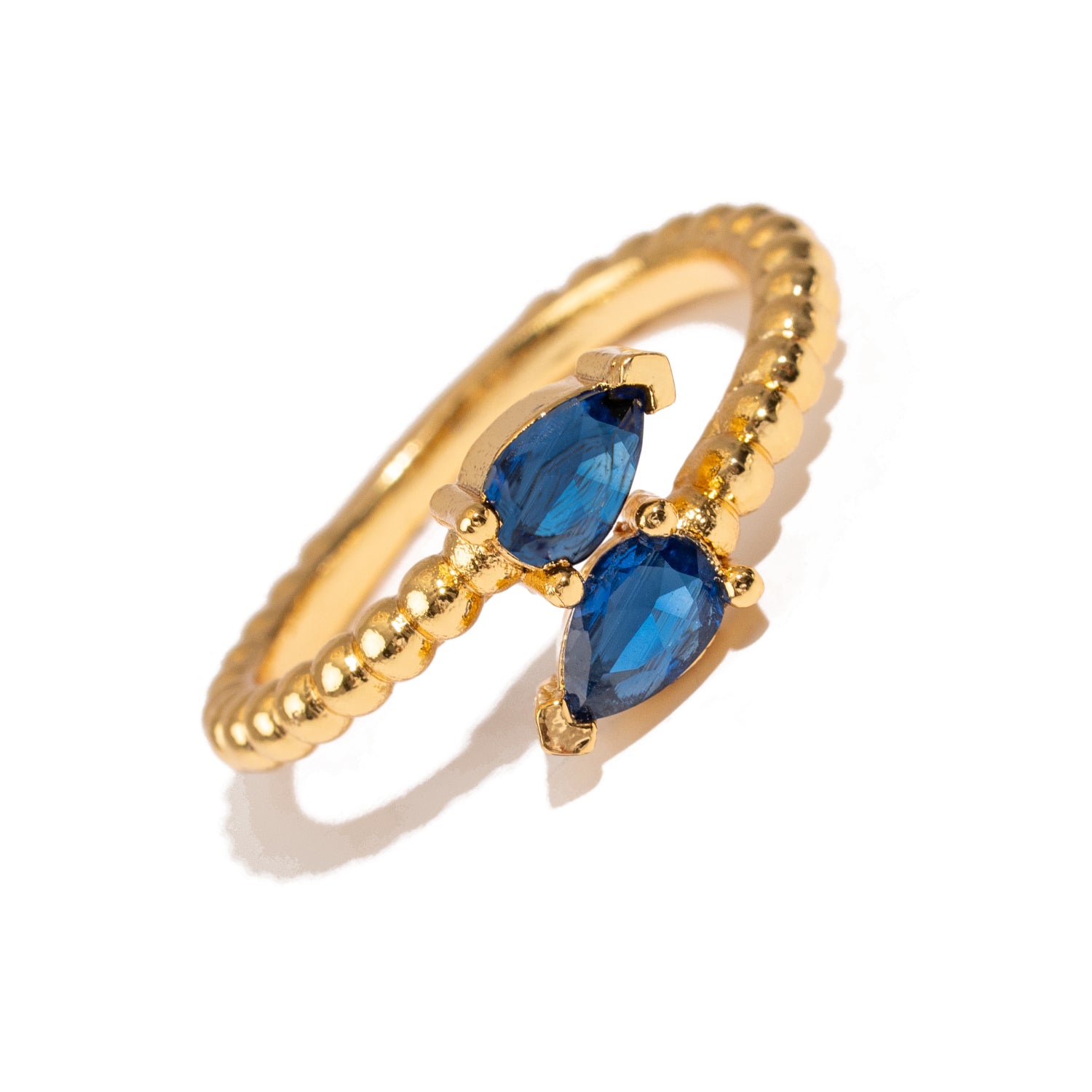 Sapphire Teardrop Glow Gold Adjustable Ring