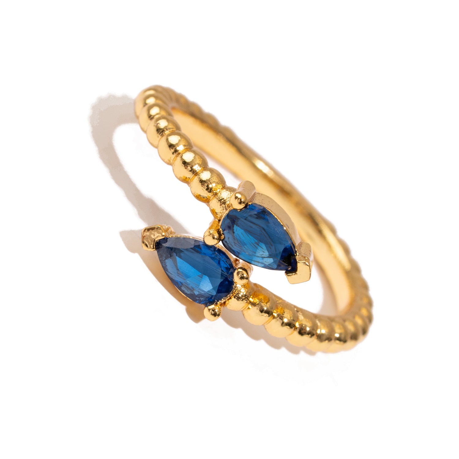 Sapphire Teardrop Glow Gold Adjustable Ring
