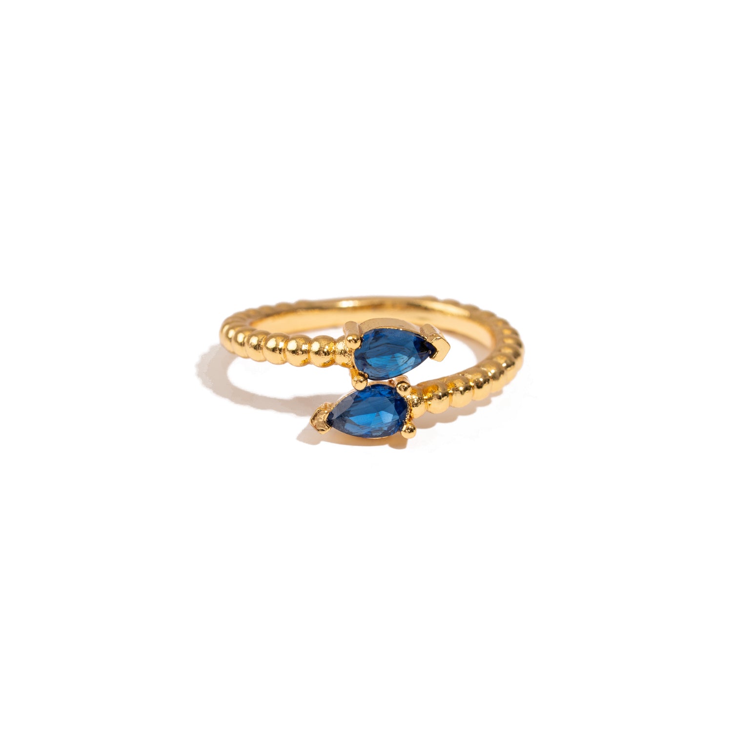 Sapphire Teardrop Glow Gold Adjustable Ring