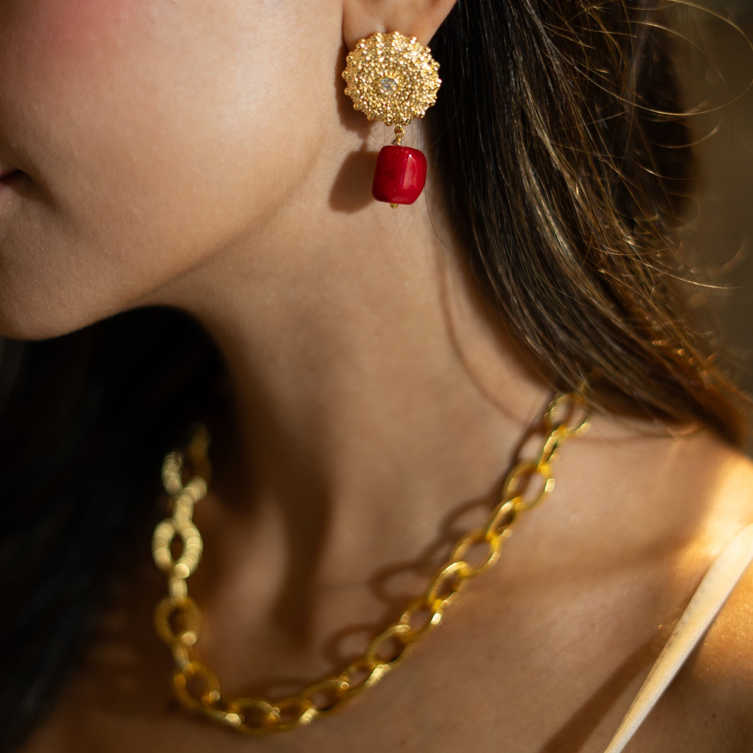 Scarlet Aura Coral Dangle Earrings