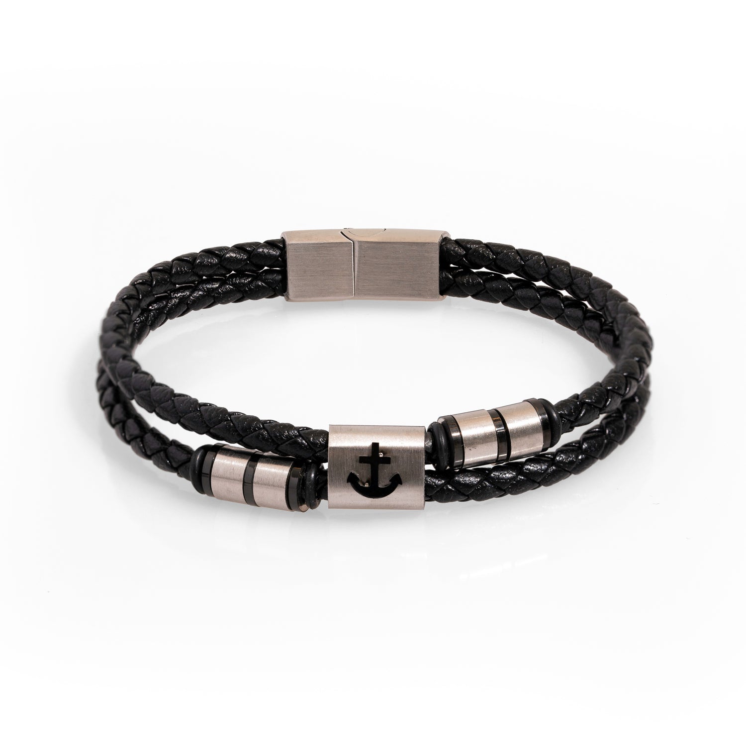 Handmade Black Leather Bracelet with Silver Plated Anchor Symbol for Hope and Style