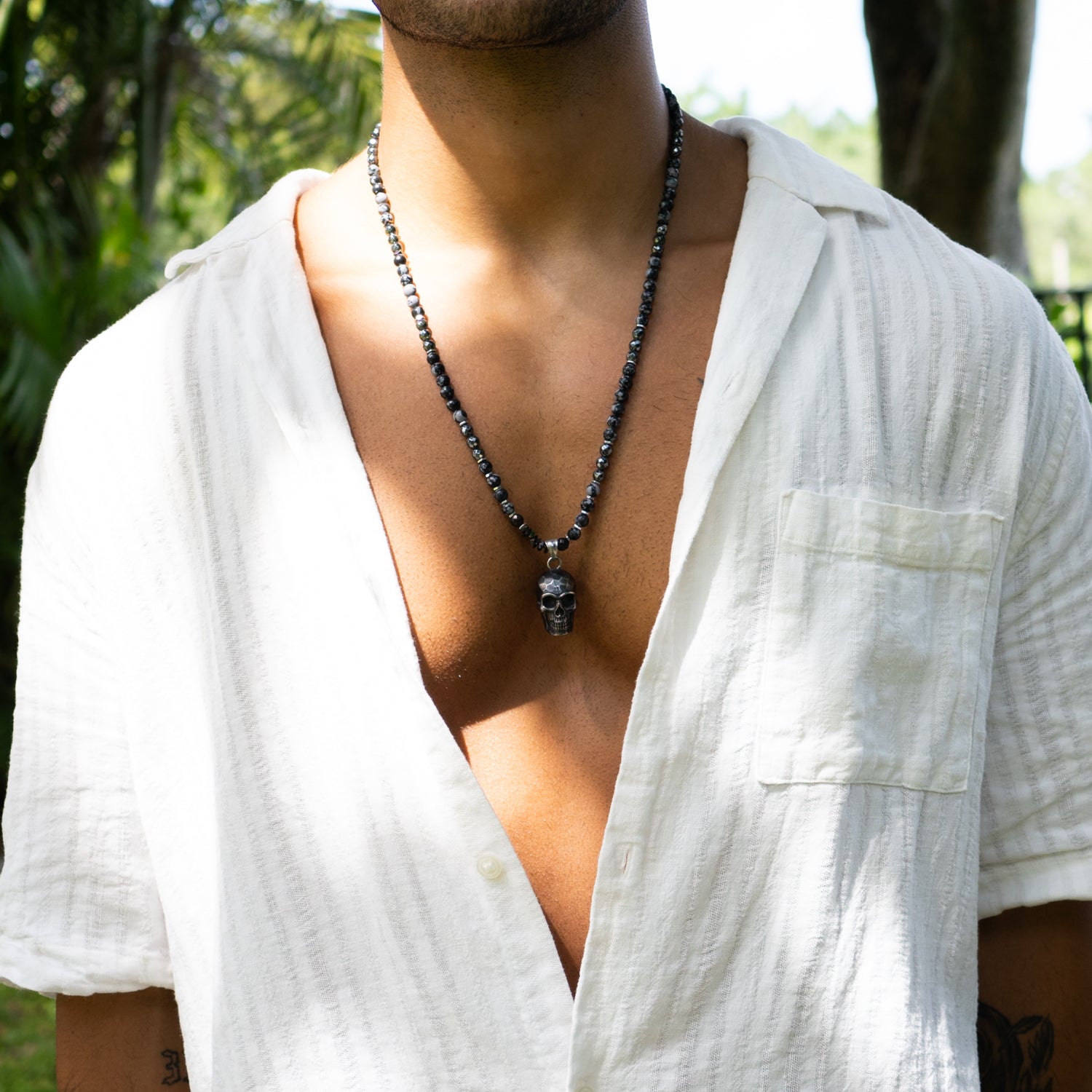 Fearless Soul Obsidian & Skull Beaded Necklace