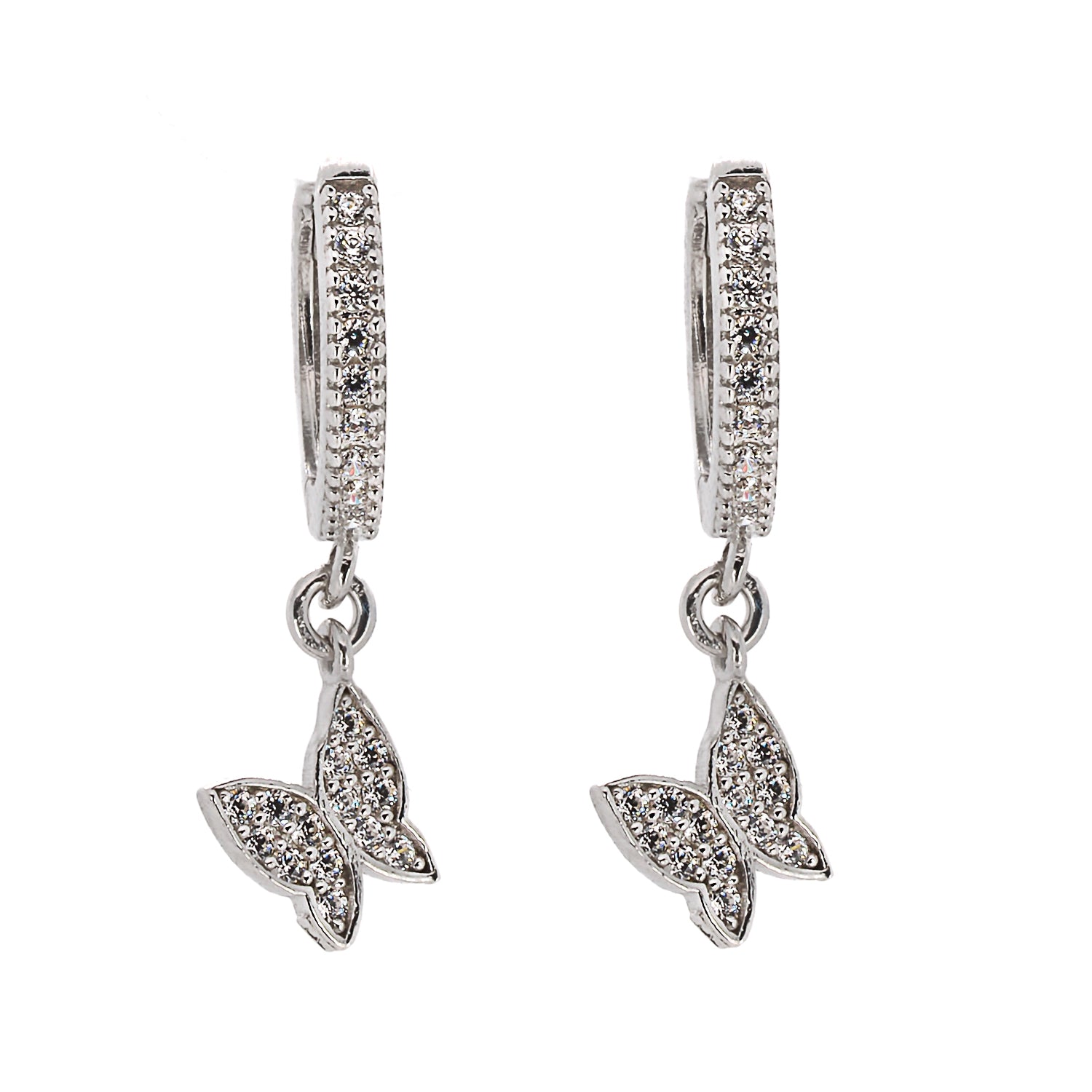 Silver Sparkly Butterfly Earrings with CZ diamonds, a symbol of elegance and grace