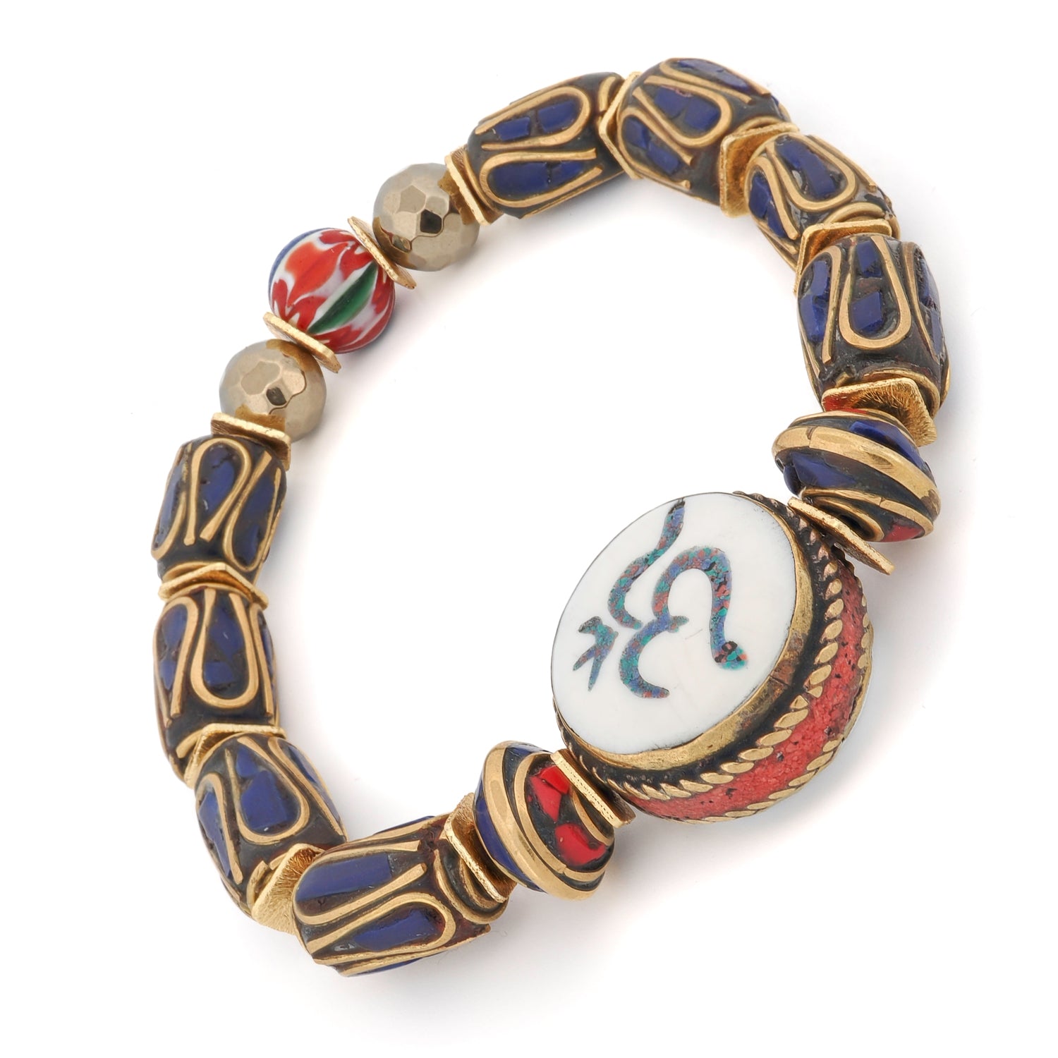 Stretch bracelet handcrafted with spiritual Nepal beads and grounding hematite stones