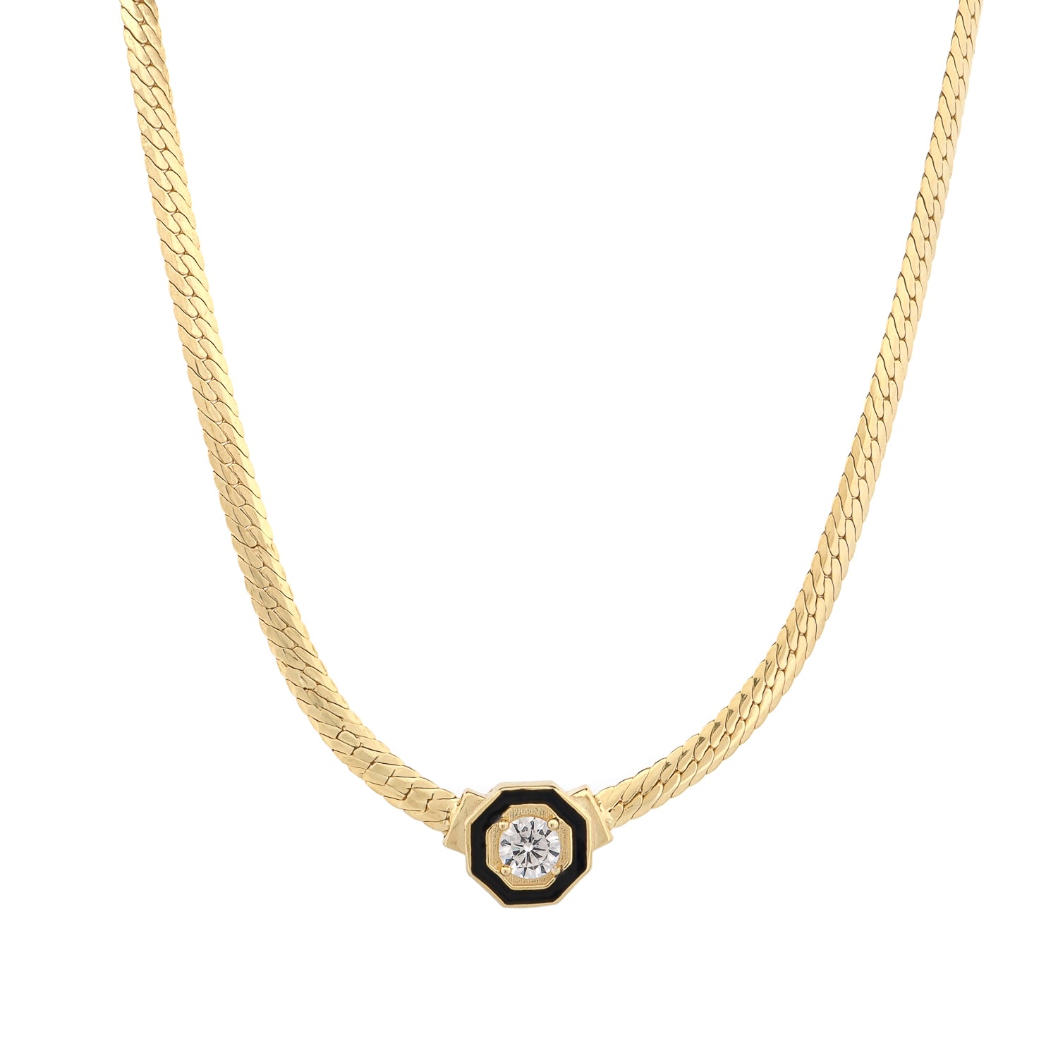 Soul Shine gold and diamond choker necklace with CZ centerpiece on white background
