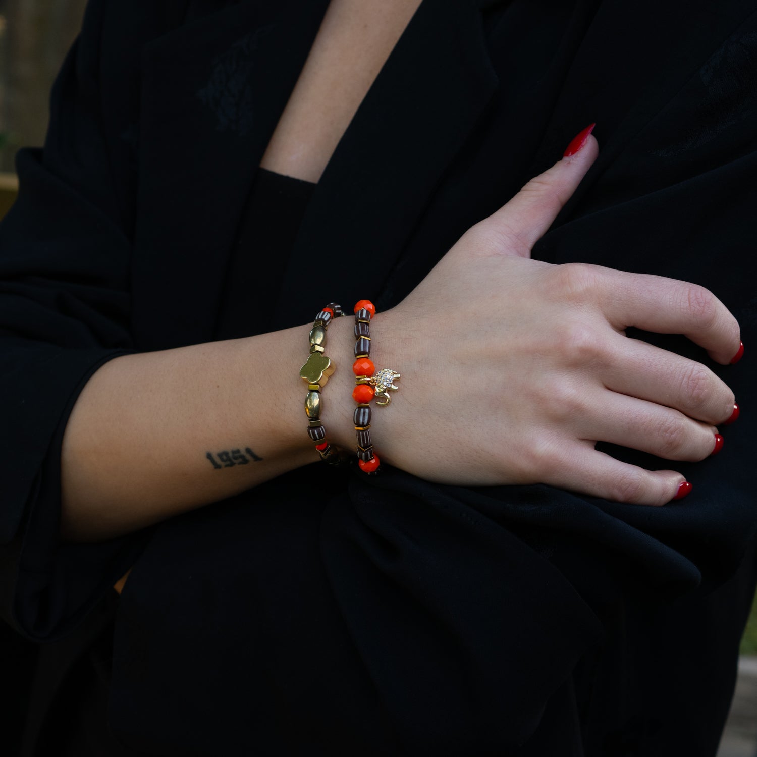 Elegant bracelet set with gold hematite flower accent for balance and inner peace